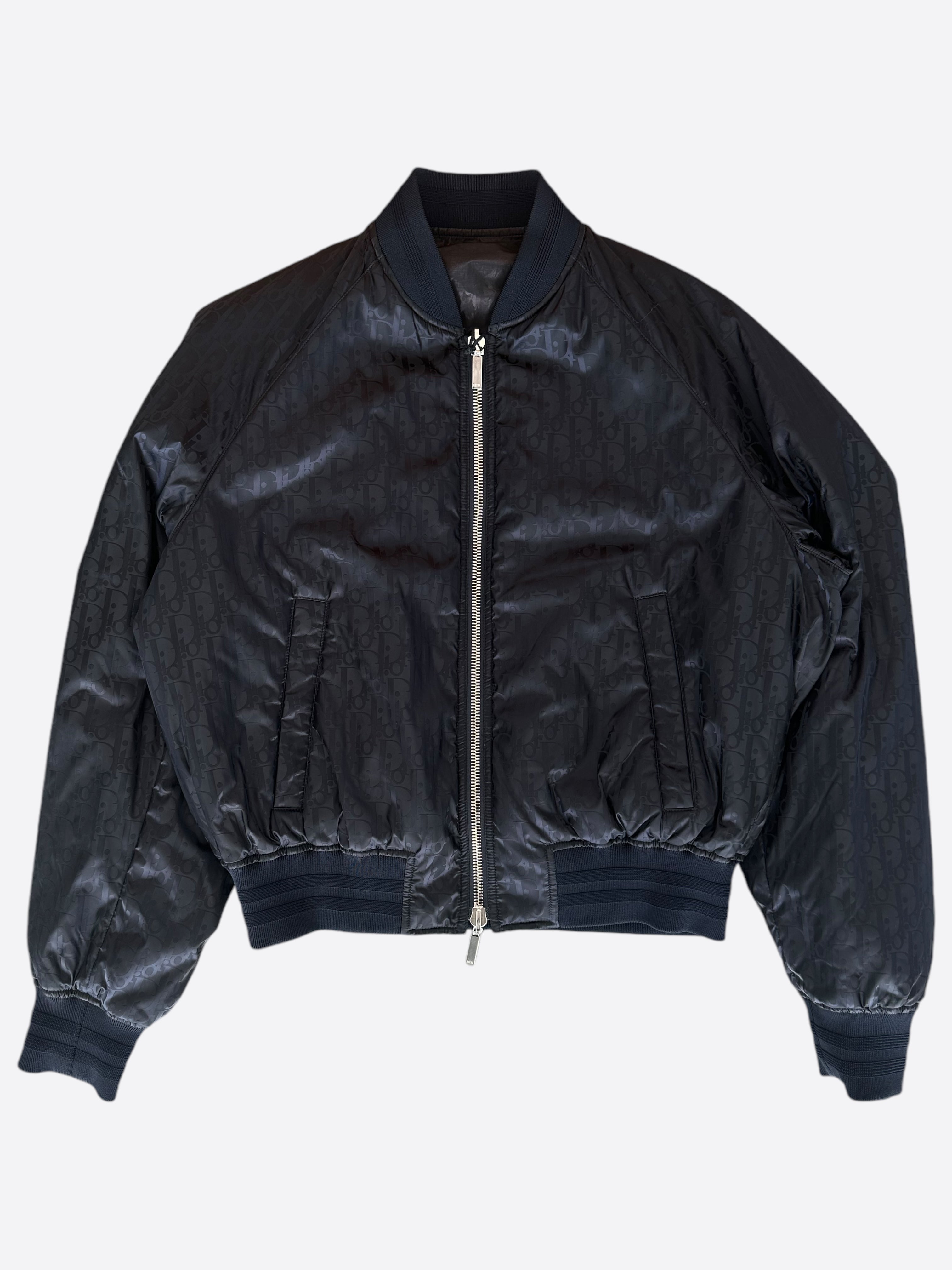 Dior Black Oblique Bomber Jacket for Men - Luxury Designer Coat with Signature Pattern - Perfect for Casual Outfits, Streetwear & Night Out