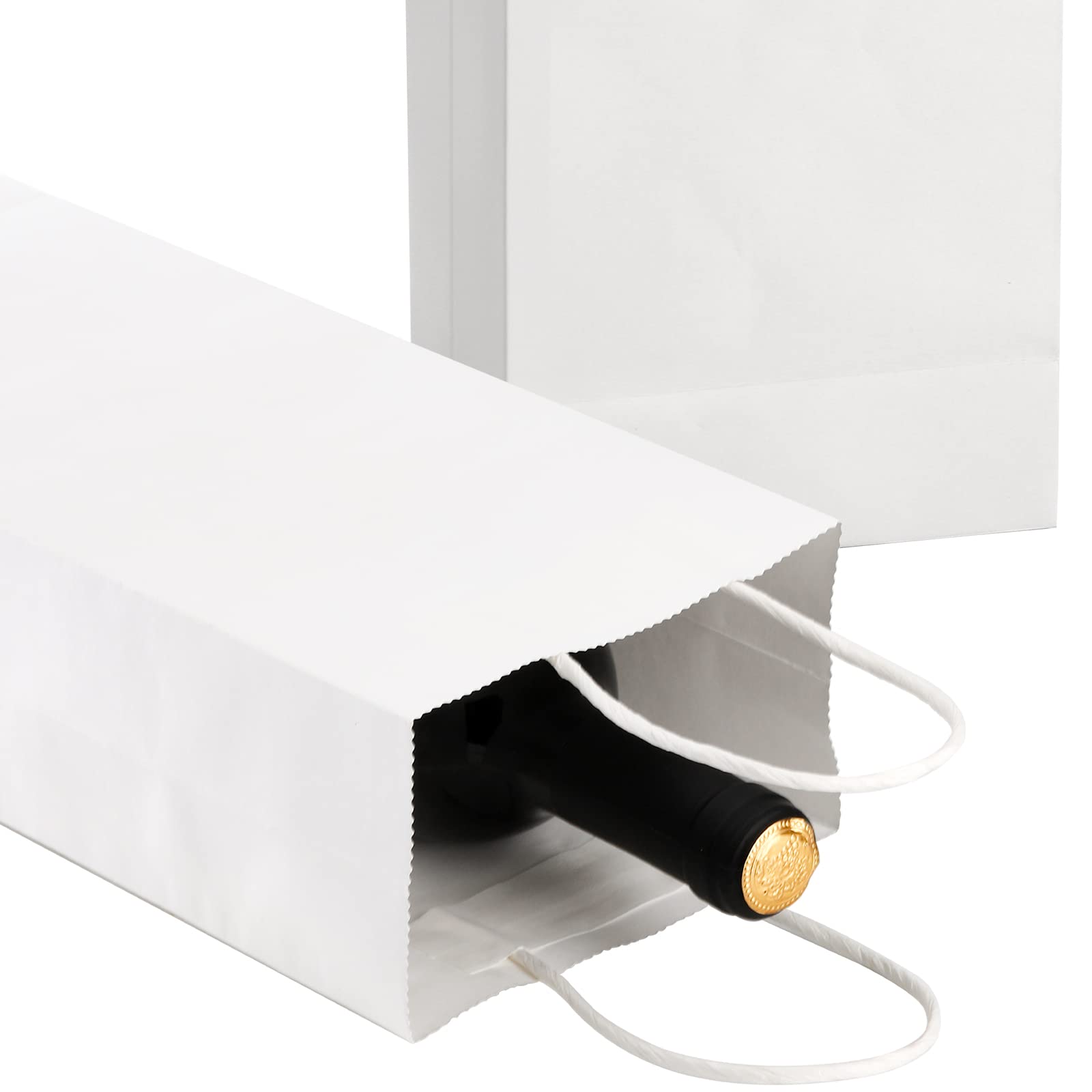 50 Pack Kraft Paper Wine Bags with Handles - 5.4