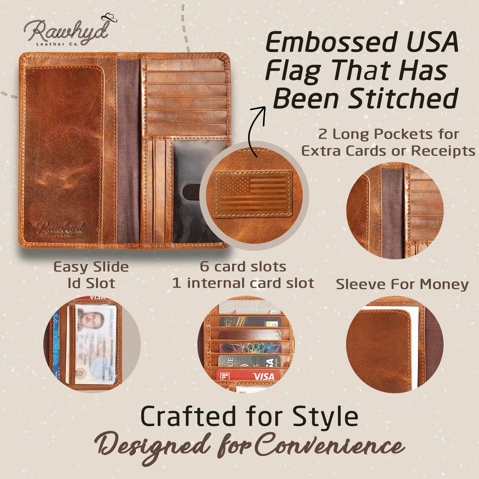 Premium Full-Grain Leather Bifold Wallet for Men - Classic Western Cowboy Wallet with RFID Protection - Durable Rodeo & Checkbook Cover - Perfect Gift for Him - Ideal for Everyday Use, Travel & Outdoor Adventures