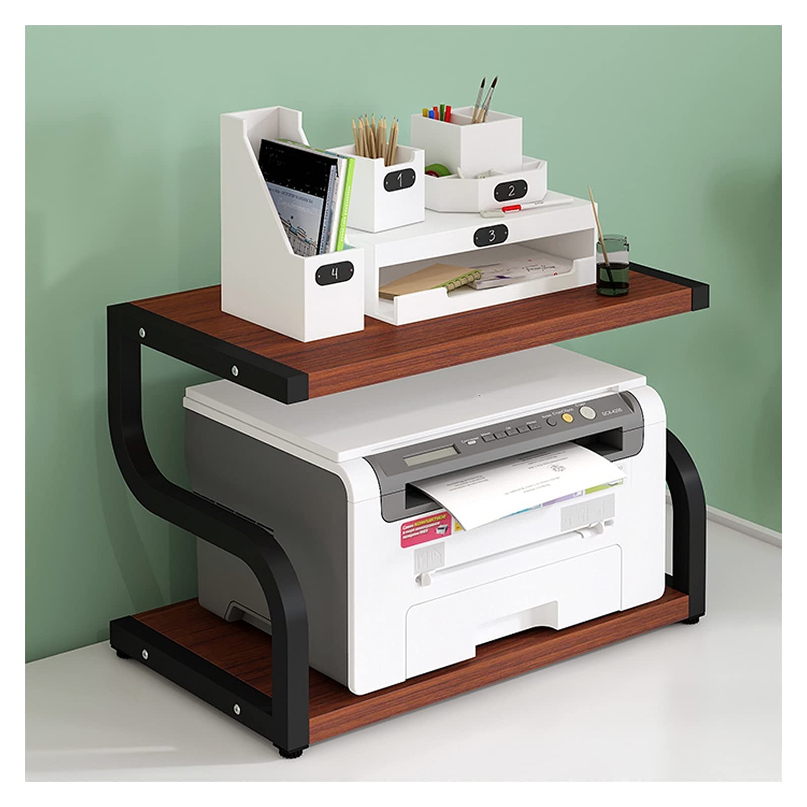 JKXWX Large Printer Stand with Turn-N-Tube Display Rack - Desktop Organizer for Fax Machine, Scanner & Files - 4 Color Options (Brown) - Perfect for Home Office & Workspace Organization