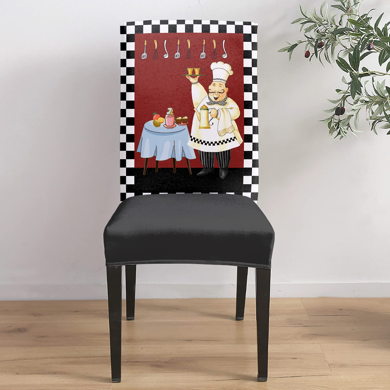 6-Piece Stretch Dining Chair Covers Set - Soft Washable Kitchen & Office Chair Protectors with Elastic Bottom - Black & White Buffalo Plaid Design | Perfect for Home, Restaurant, and Workplace Use