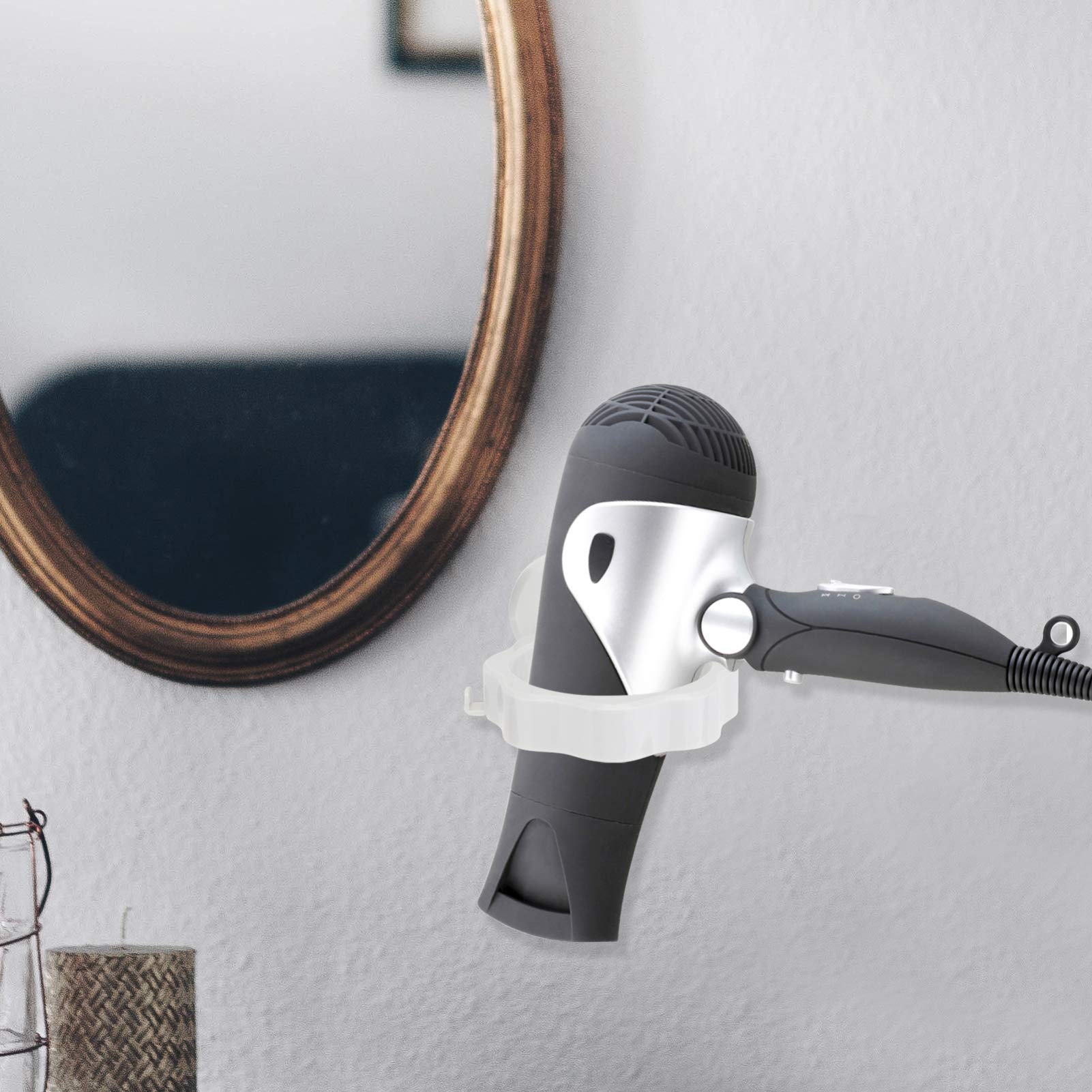 2-Pack Hemoton Wall Mounted Hair Dryer Holder - Plastic Multi-Purpose Hanger for Hair Dryers, Clothes & Accessories - No Drill Installation - White ABS (Perfect for Bathroom, Bedroom & Laundry Room Organization)