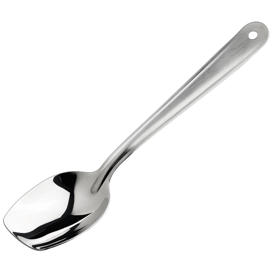 Winco SPS S10 10-Inch Solid Stainless Steel Slanted Plating Spoon - Professional Kitchen Utensil for Serving, Portioning & Plating Dishes