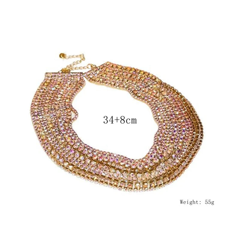 Luxury Multilayer Crystal Choker Necklace for Women - Gold Rhinestone Statement Jewelry - Perfect for Parties, Weddings & Evening Events