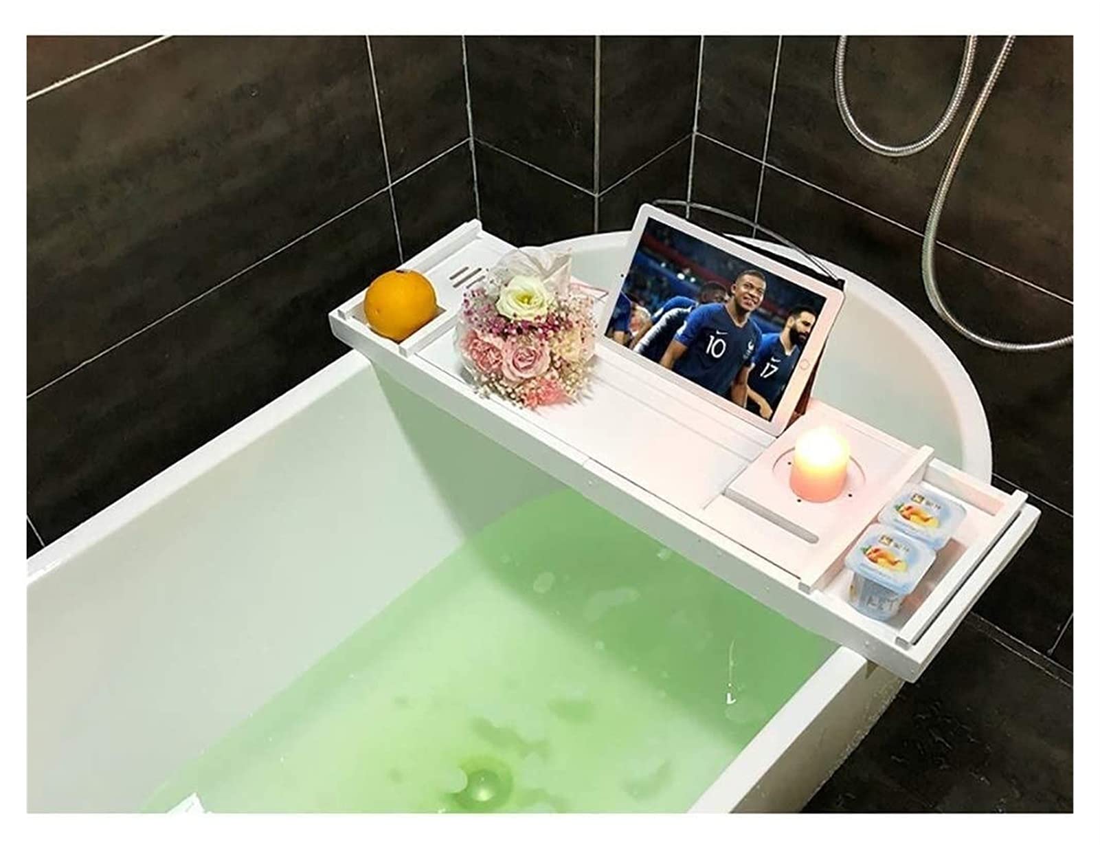 Premium Bamboo Bathtub Caddy Tray - Foldable Bathtub Cover with Tablet & Phone Holder, Built-in Wine Glass Holder - Perfect for Relaxing Baths, Spa Days & Self-Care Moments
