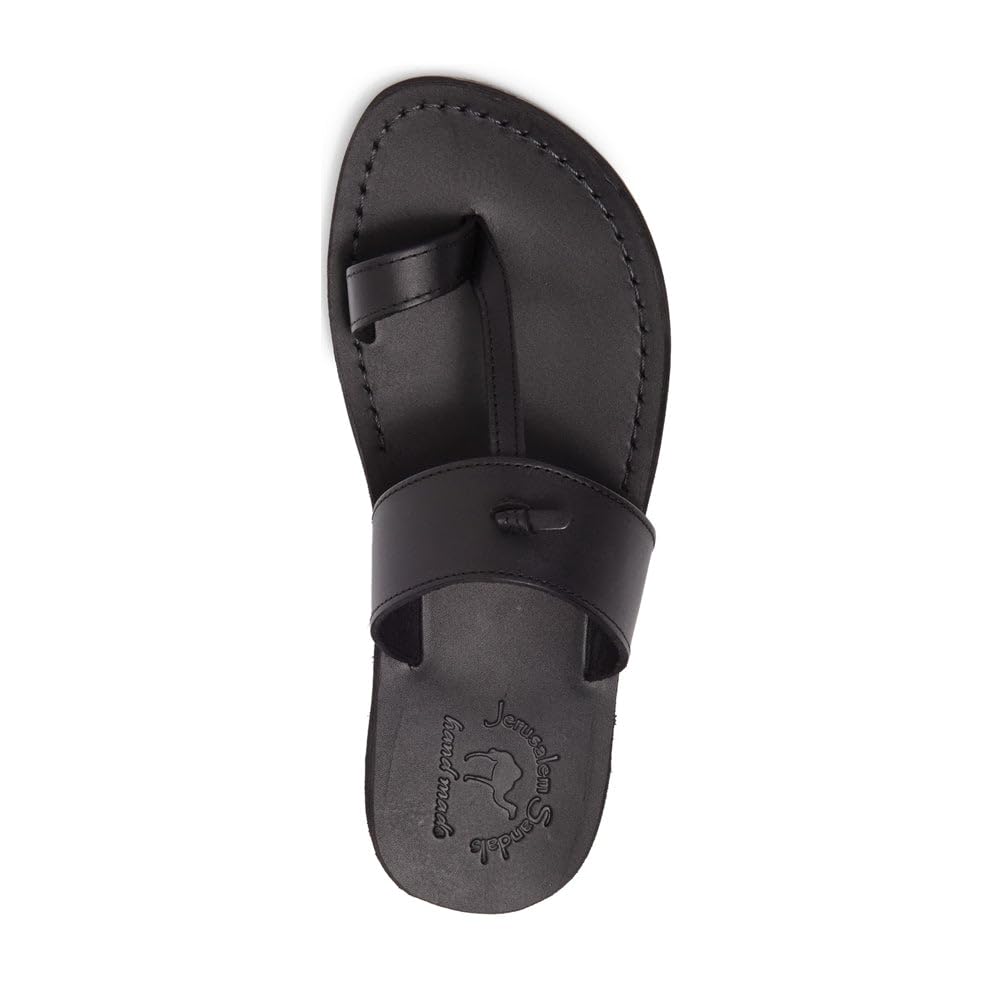 **Men's Nathan Black Jerusalem Sandals – Handcrafted Real Leather Slide Sandals with Open Toe & Toe Loop, Durable Textured Non-Slip Sole, Waterproof – Perfect for Beach, Travel & Casual Wear**