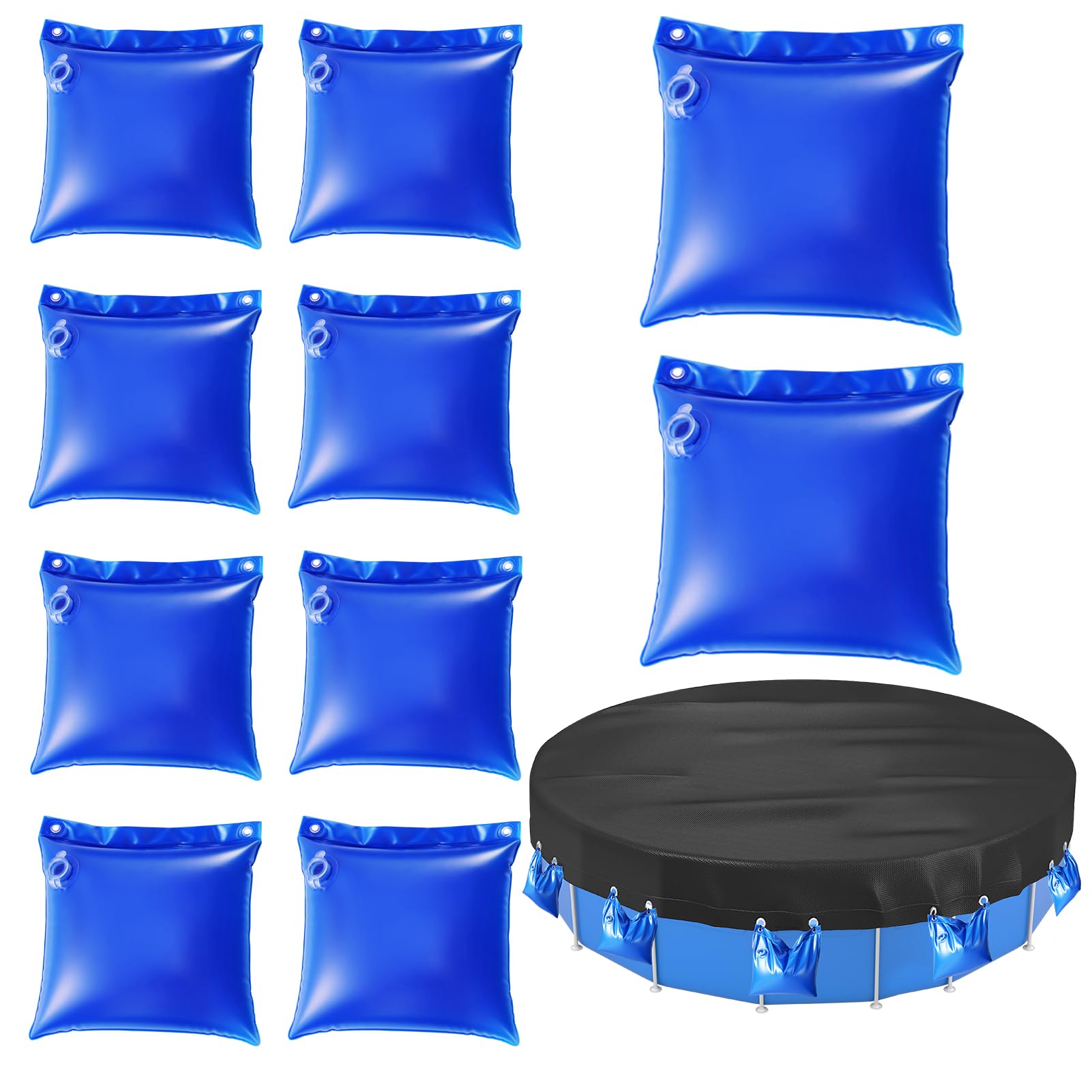 Heavy Duty 10-Pack PVC Pool Cover Water Bags - Wall Hanging Weights for Above Ground & Inground Swimming Pools, Hot Tubs - Winter Cold Resistant Blue Water Tubes (Perfect for Securing Pool Covers in All Seasons)