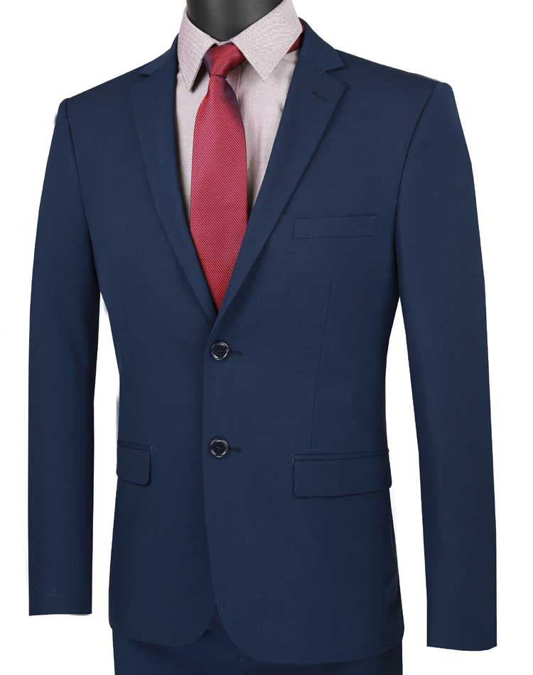 Navy Blue Ultra Slim Fit 2-Button Men's Suit Set - Formal Business Attire for Weddings, Interviews & Office Wear