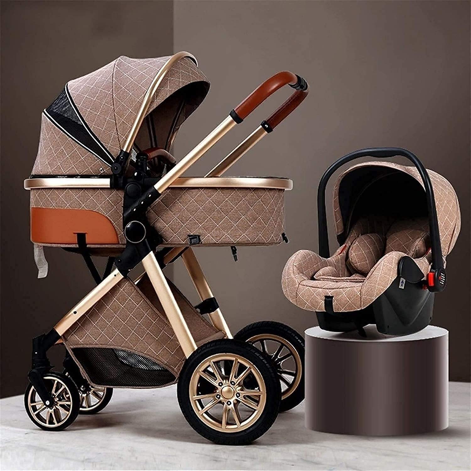 **Convertible Baby Stroller for Infant & Toddler - Shock Absorption, 5-Point Safety Harness, Large Storage Basket - Includes Rain Cover & Mommy Bag (Color: D) - Perfect for Travel, Shopping & Outdoor Walks**