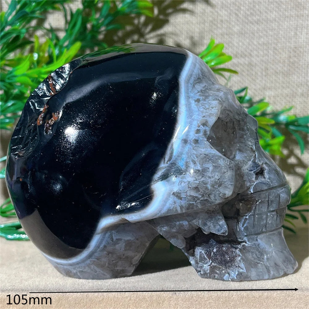 Black Agate Skull Carving - Natural Crystal Healing Gemstone for Spiritual Home Decor, Meditation & Energy Work | Handcrafted Mineral Craft for Gifts & Altar Decorations
