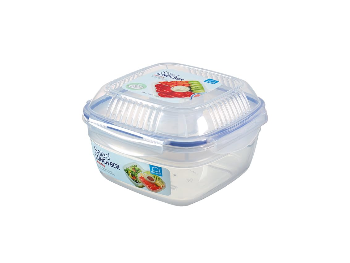 Lock & Lock Easy Essentials 54-Ounce Clear Food Storage Container with Tray - Salad Bowl, Meal Prep & Leftovers Organizer for Kitchen, Office & Picnics