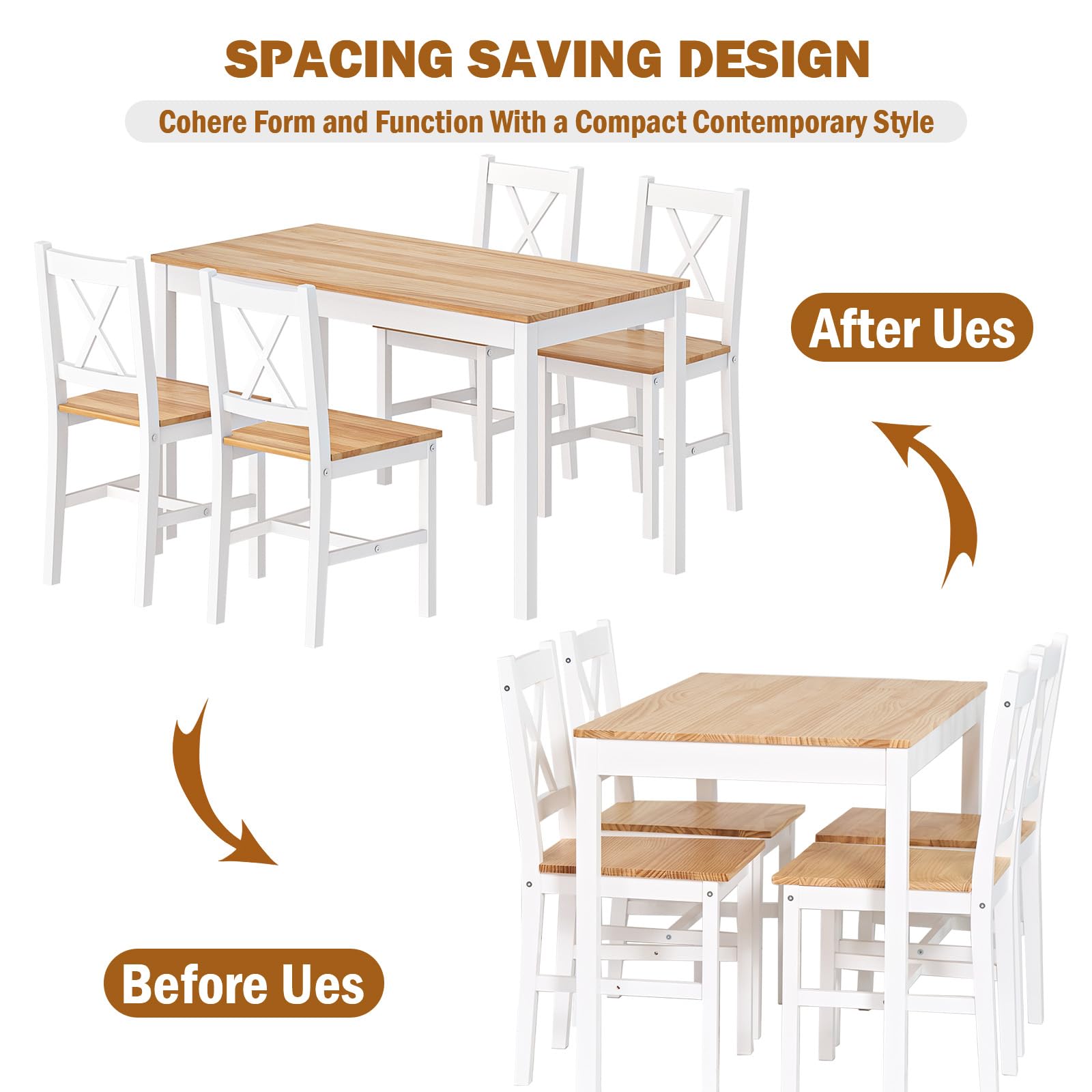 DLandHome 5-Piece Wooden Dining Table Set for 4 with Chairs - Elegant Kitchen Furniture for Small Spaces | Perfect for Apartments, Breakfast Nooks & Cozy Dining Areas