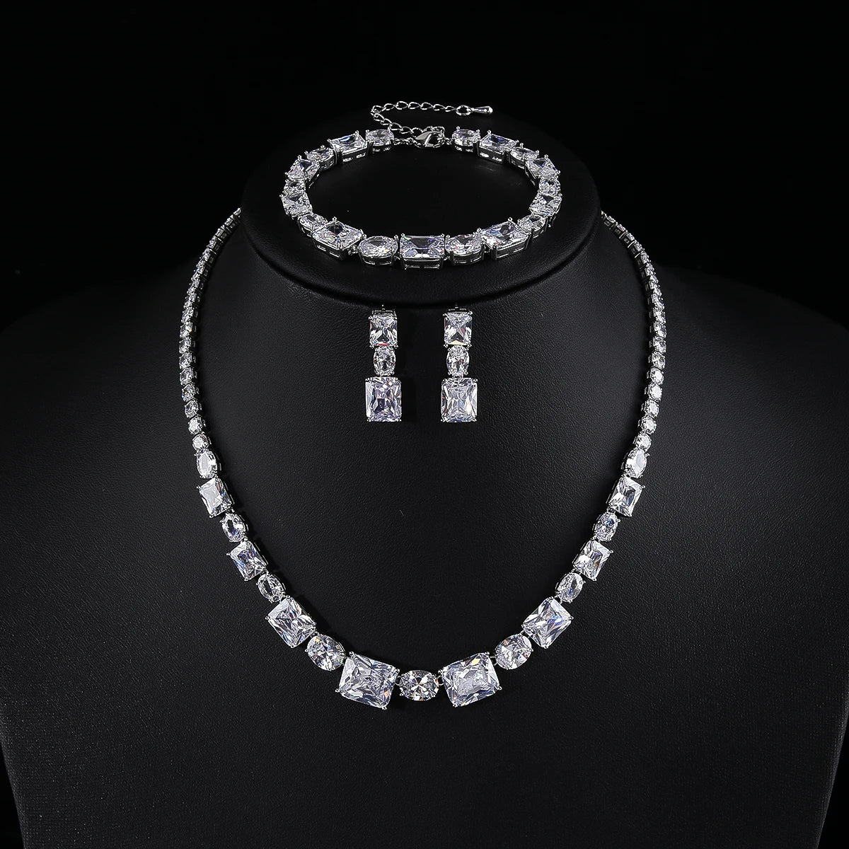 Luxury Cubic Zirconia 3-Piece Jewelry Set for Women - Necklace, Earrings & Bracelet - Wedding Bridal Accessories - Perfect for Bridal Shower, Anniversary & Formal Events
