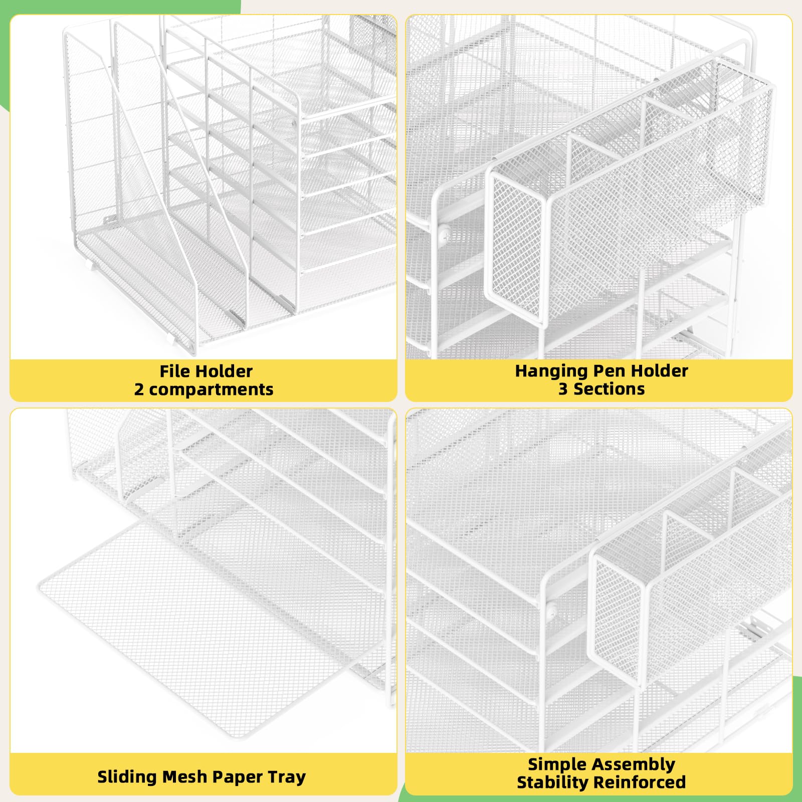 6-Tier Mesh Desk Organizer with File & Pen Holders - White Office Paper Tray for Workspace Organization | Perfect for Home Office, Study Desk & Office Workstation Accessories