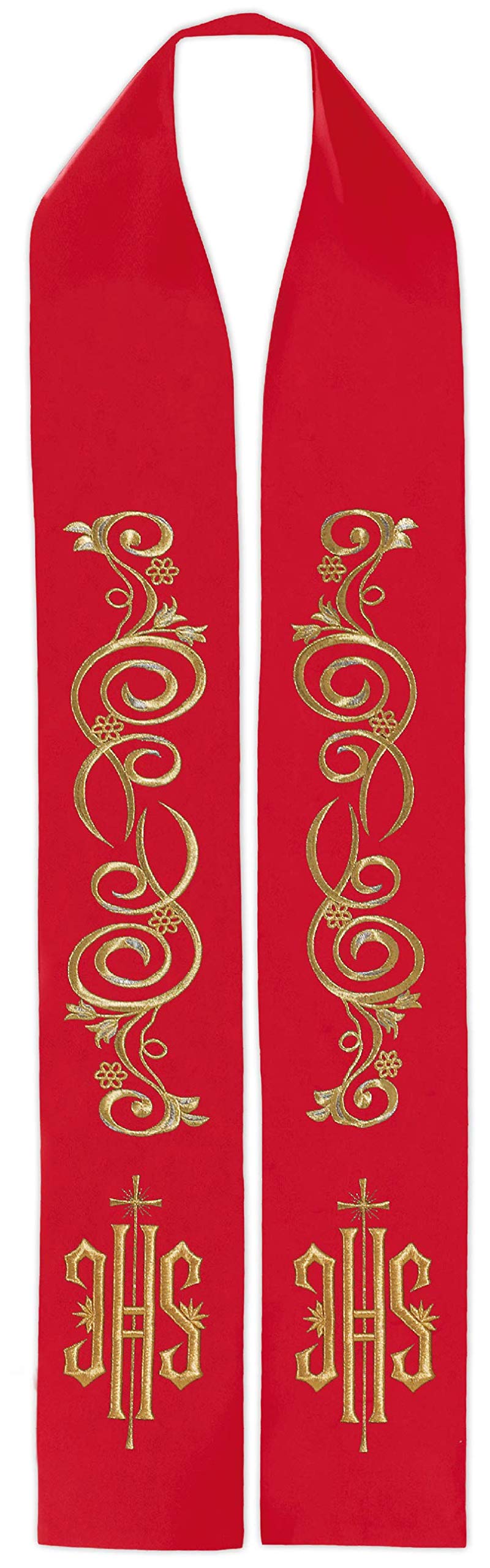 Embroidered Clergy Stole with IHS Symbol - Red Liturgical Vestment for Priests & Ministers | Perfect for Church Services, Weddings & Religious Ceremonies