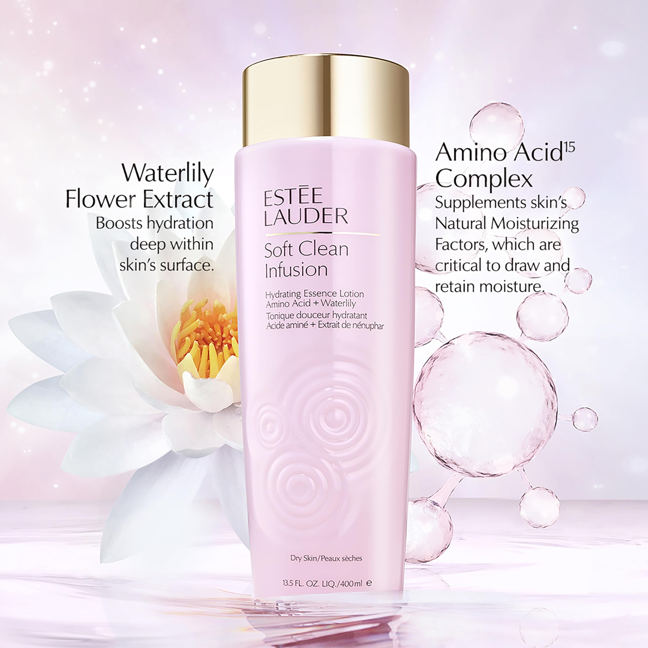 Estée Lauder Soft Clean Infusion Hydrating Skin Essence Face Lotion with Amino Acid & Waterlily | 13.5 Fl Oz | Moisturizing Facial Toner for Dry & Sensitive Skin | Perfect for Daily Skincare Routine & Nighttime Hydration