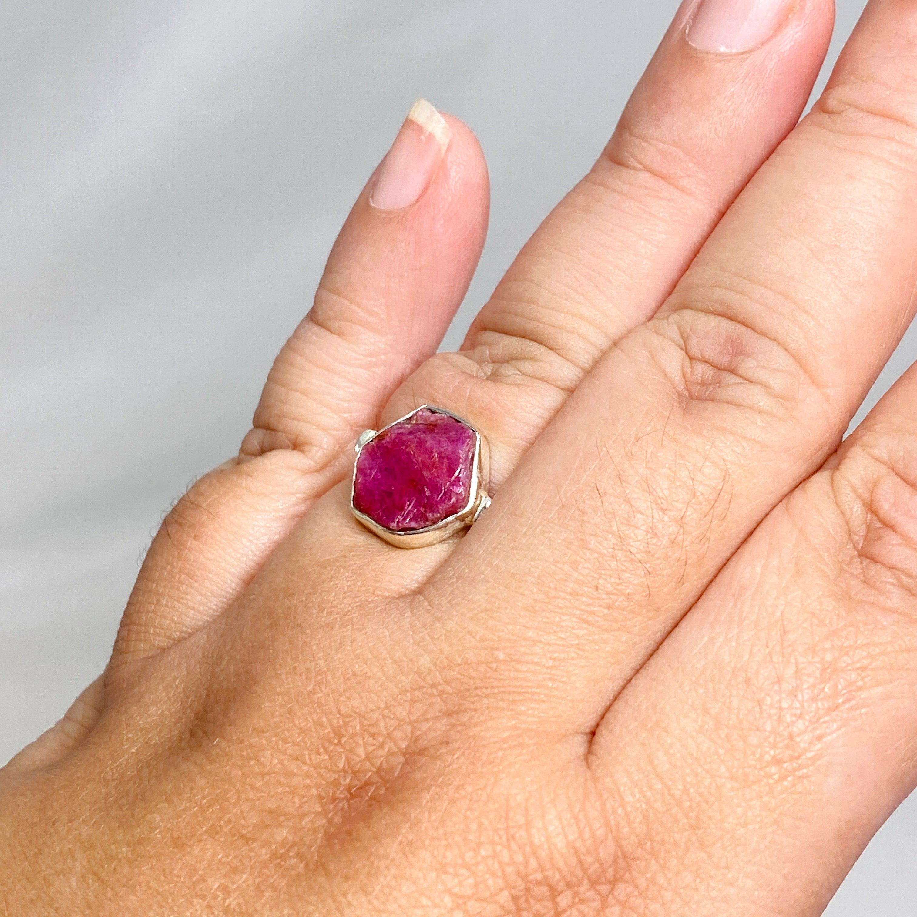 Natural Raw Ruby Hexagonal Fine Band Ring for Women - Elegant Minimalist Jewelry for Everyday Wear, Engagement, or Gift Giving