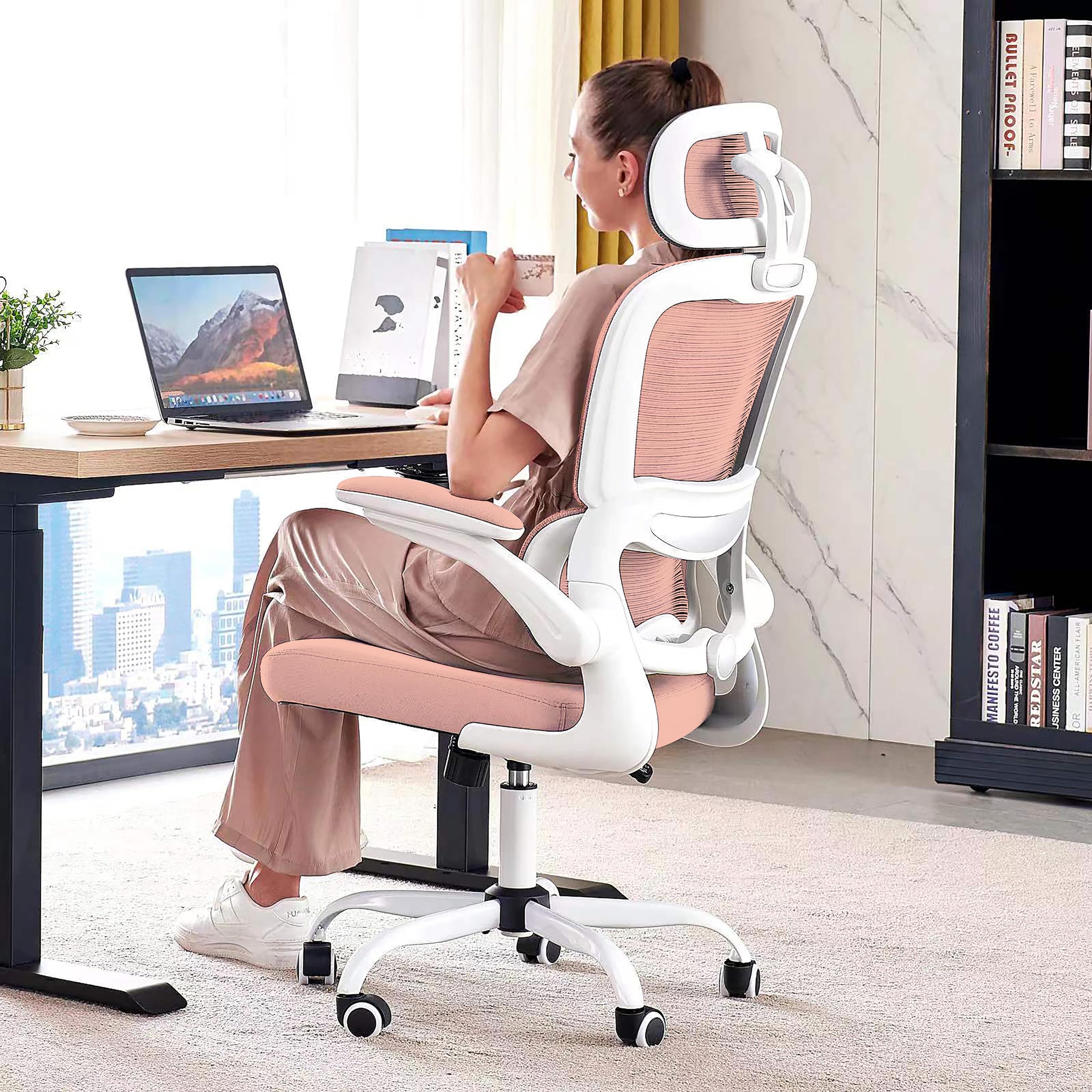 Ergonomic Office Chair with Wheels - 330 LBS Capacity High Back Mesh Desk Chair for Home & Gaming - Comfortable Computer Chair for Long Hours (Pink) - Perfect for Home Office, Gaming Setup, and Workspaces
