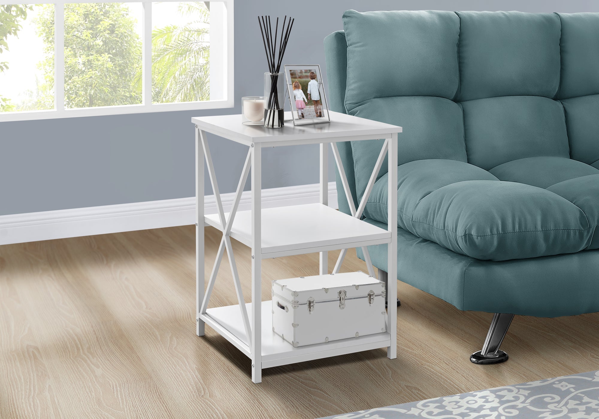 Modern White Accent Table - 26 Inch Height with White Metal Frame - Perfect for Living Room, Bedroom, or Entryway Decor