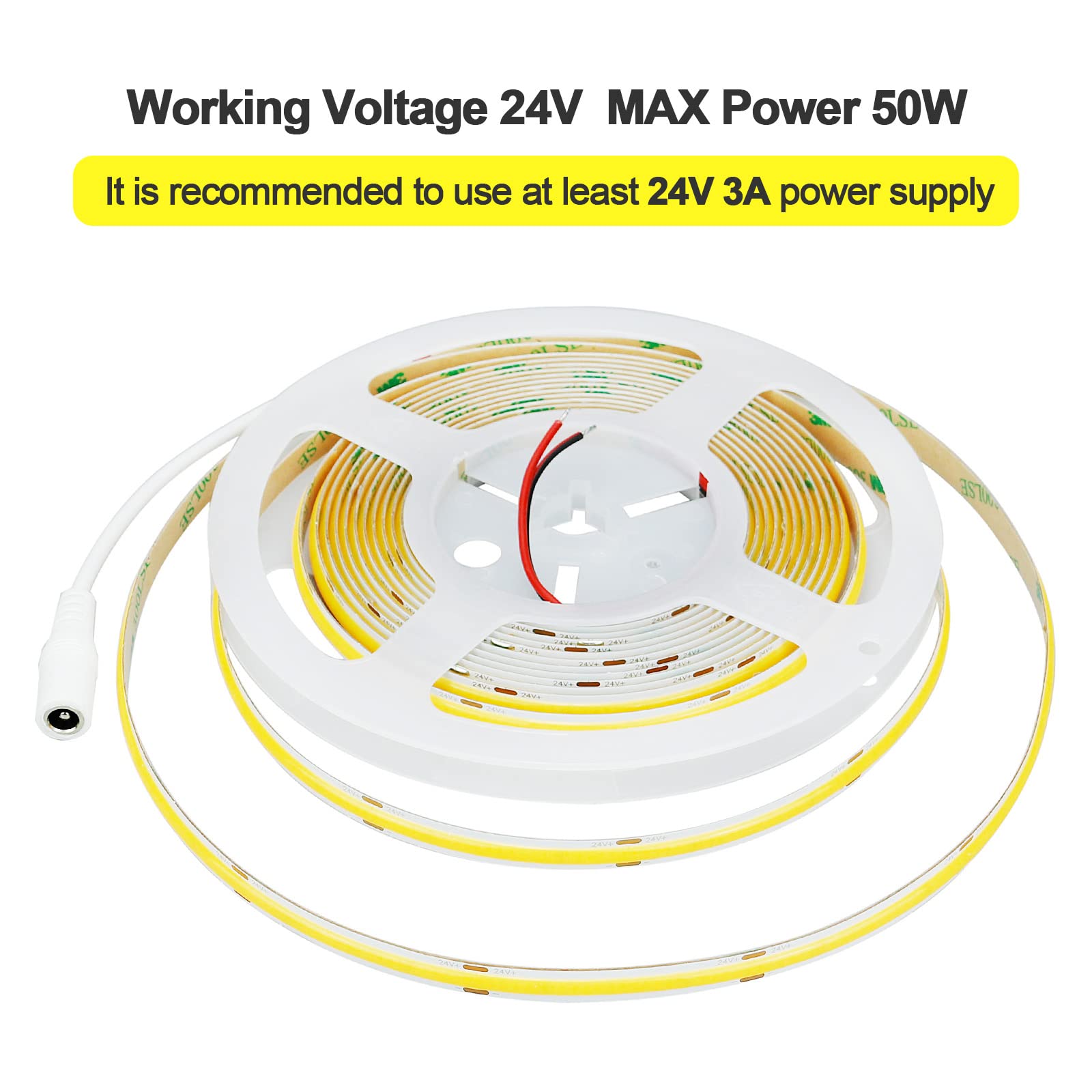 24V COB LED Strip Light 4000K Natural White - 16.4ft (5M) 1560 LEDs, CRI 93+, 4100lm, Flexible IP20 Non-Waterproof LED Tape Lights for DIY Home Decor, Bedroom Lighting, Kitchen Under Cabinet, Bookshelf Accent (Power Supply Not Included)