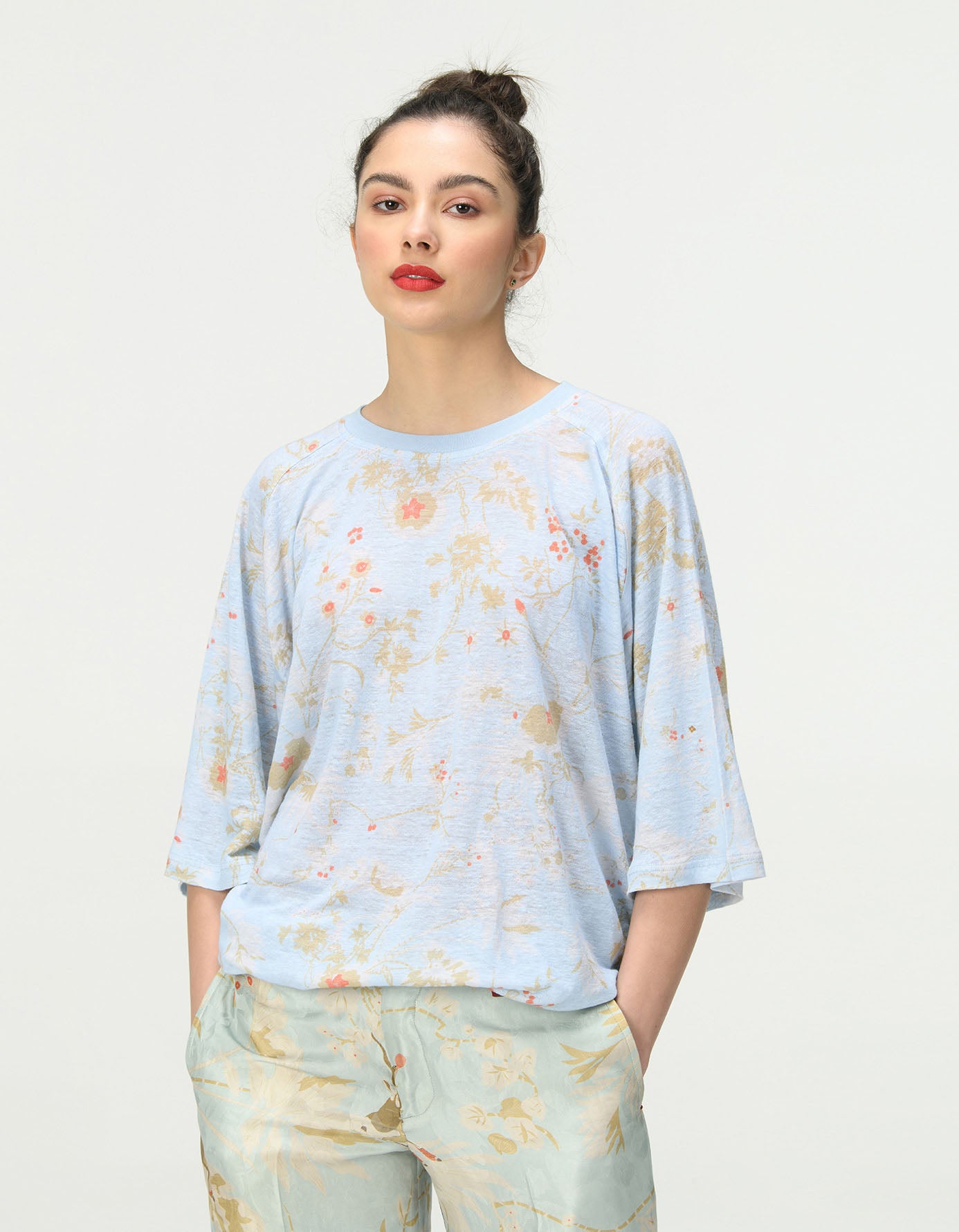 Straight Fit Silk Damask Trousers in Ice Blue - Elegant Formal Pants for Office Wear & Special Occasions