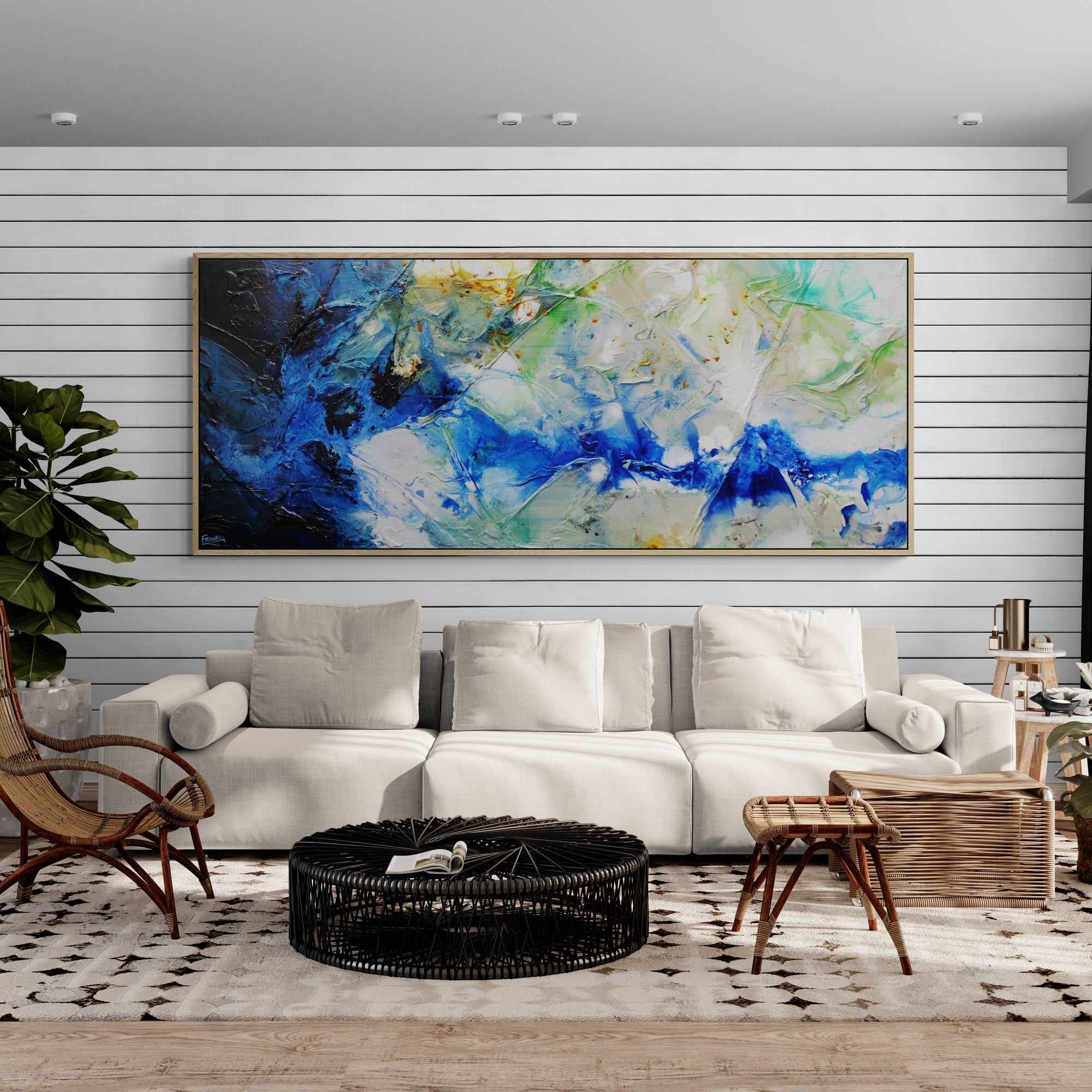Raw Nature 240cm x 100cm Blue Grey Green Textured Abstract Canvas Wall Art - Modern Home Decor for Living Room, Bedroom & Office