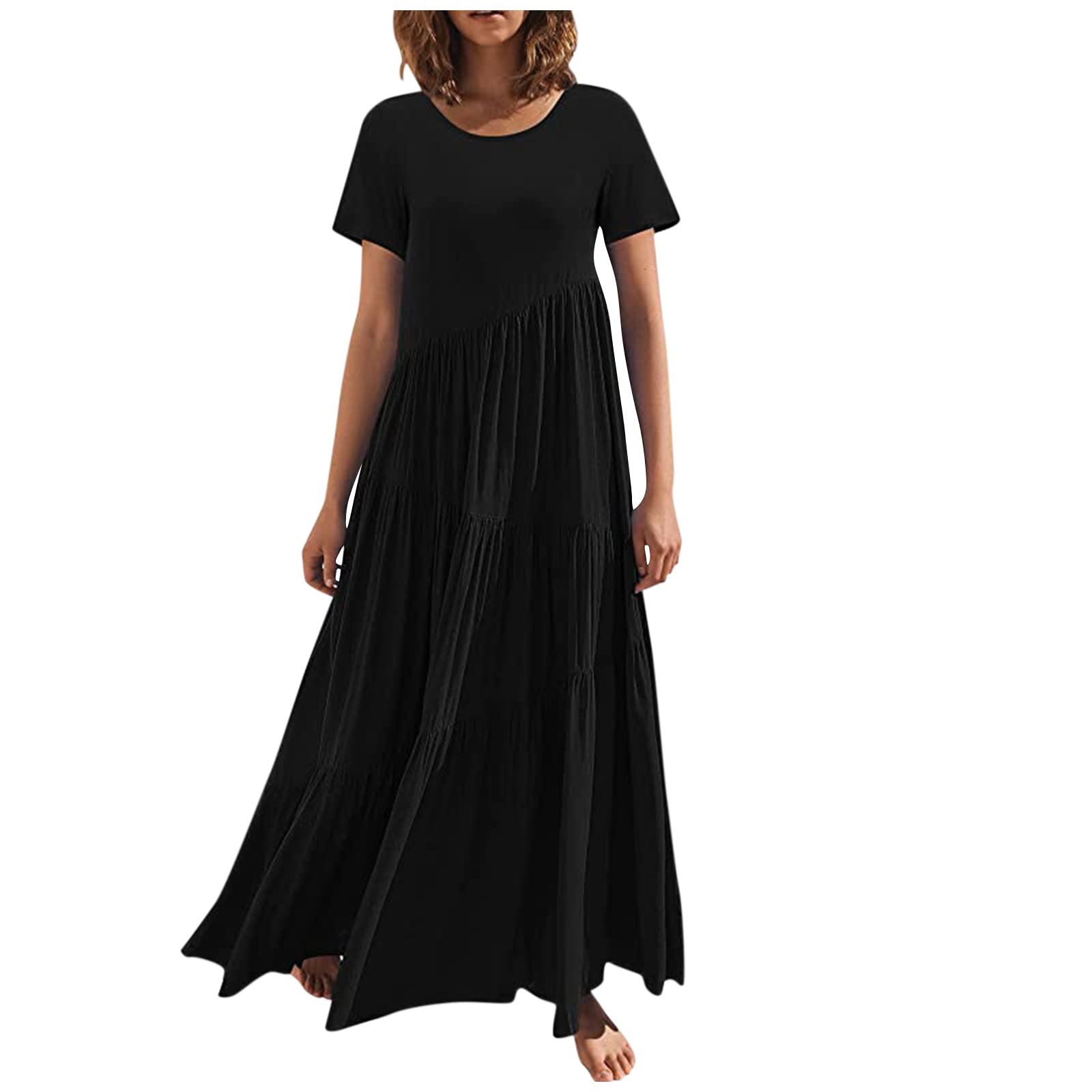 Plus Size Women's Casual Summer Sun Dress - Loose Fit Solid Color Asymmetric Layered Maxi Dress for Beach, Vacation & Everyday Wear | Faith Dresses