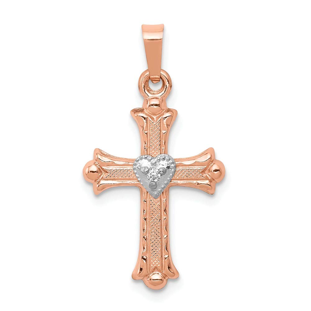 14K White & Rose Gold Diamond Cross Pendant Necklace - 23x14mm (.01cttw) Elegant Religious Jewelry for Women, Perfect Gift for Baptism, Confirmation & Daily Wear