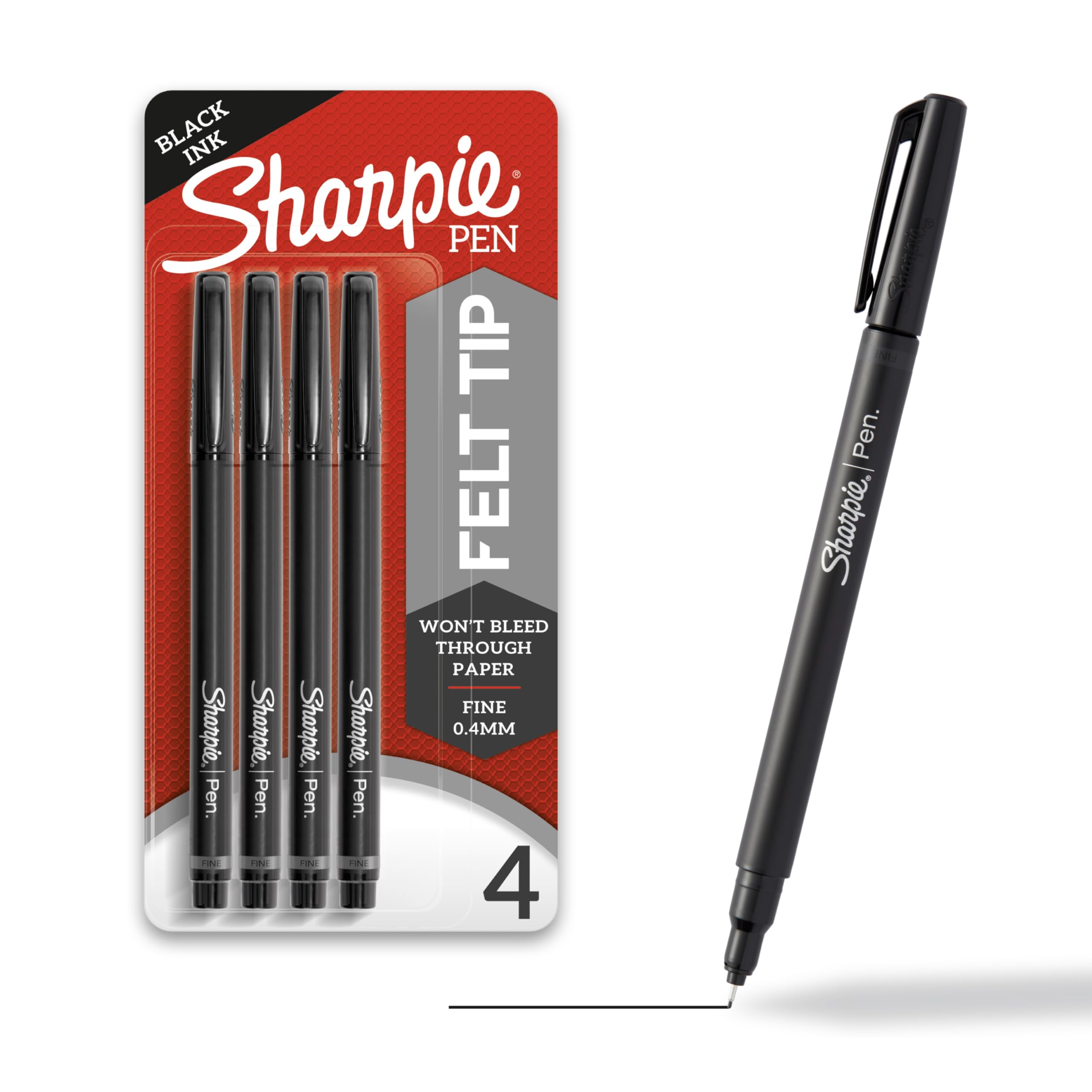 Sharpie Fine Point Felt Tip Pens (0.4mm) - 4 Pack Black Art Markers for Journaling, Drawing, Sketching & Note Taking - Perfect for Bullet Journals, Art Projects & Office Work