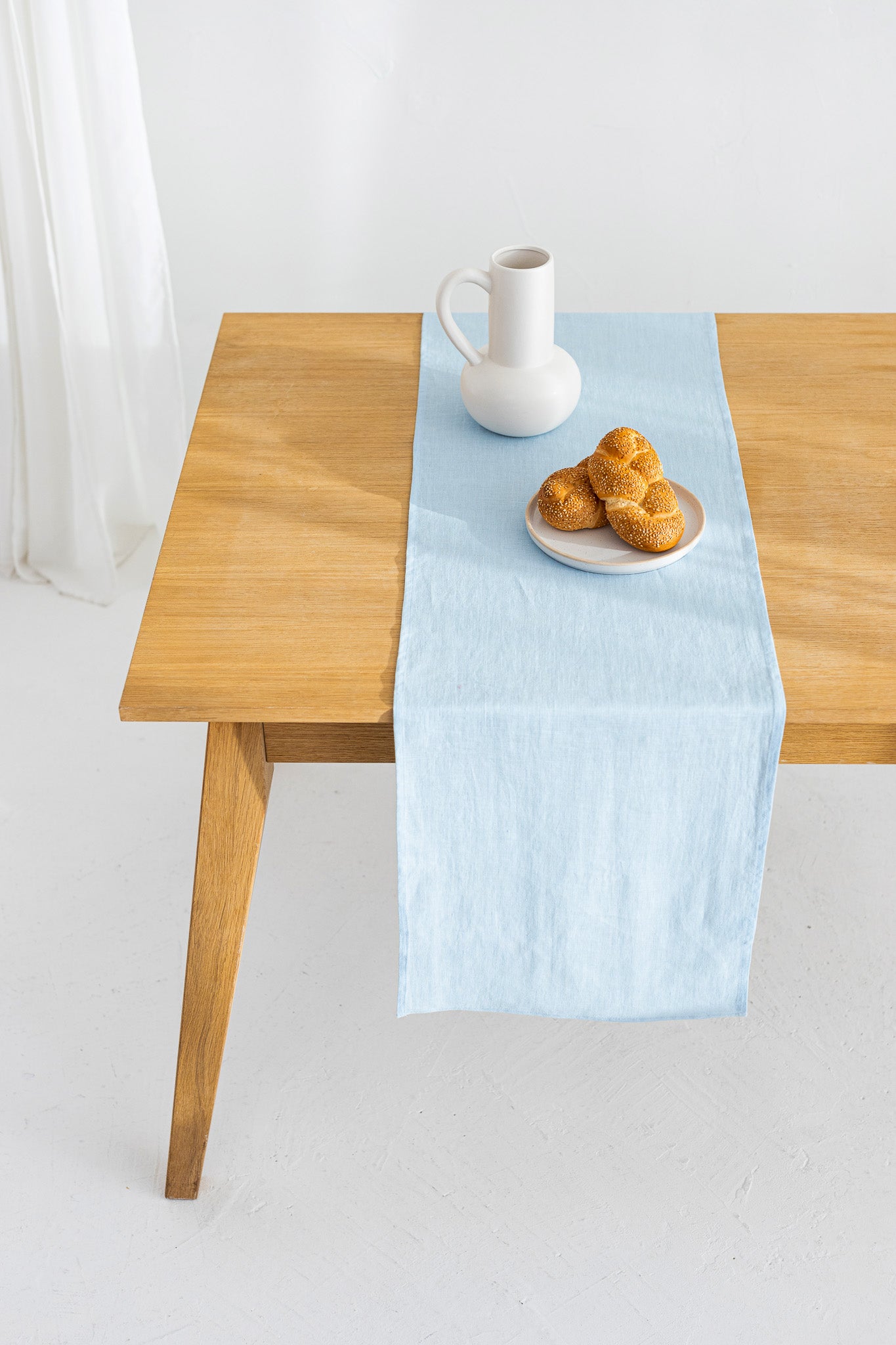 Sky Blue Linen Table Runner - Elegant & Durable for Dining, Weddings & Home Decor