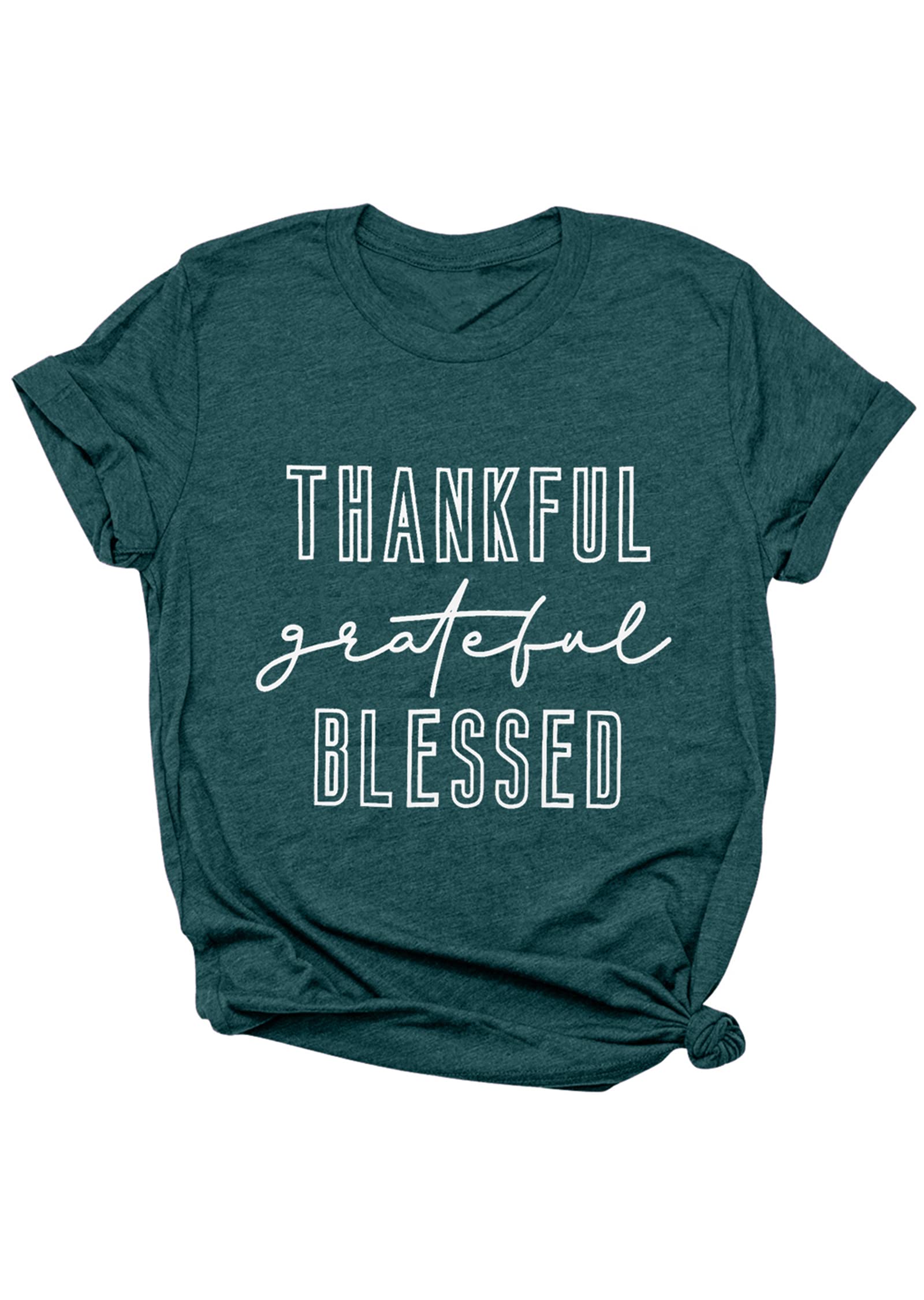HEBBE Grateful Thankful Blessed Women's T-Shirt | Thanksgiving Fall Short Sleeve Top for Teachers | Casual Wear, Holiday Gifts & Family Gatherings