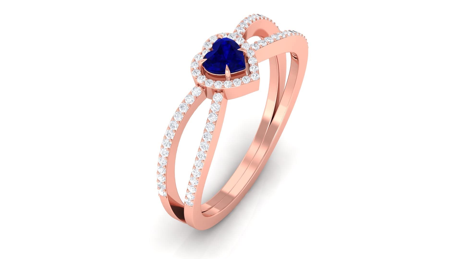 0.50 CT Blue Sapphire and Diamond Engagement Ring - 4MM Heart Cut Solid 14K Gold Split Shank Ring with Diamond Accents - Perfect for Proposals, Anniversaries & Romantic Gifts