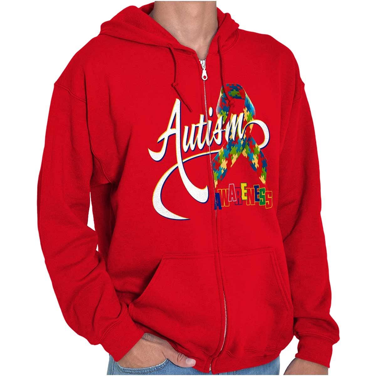 Autism Awareness Zip Up Hoodie for Men & Women - Comfortable & Supportive Unisex Pullover for Autism Acceptance & Disability Advocacy - Perfect for Casual Wear, Fundraising Events & Awareness Campaigns