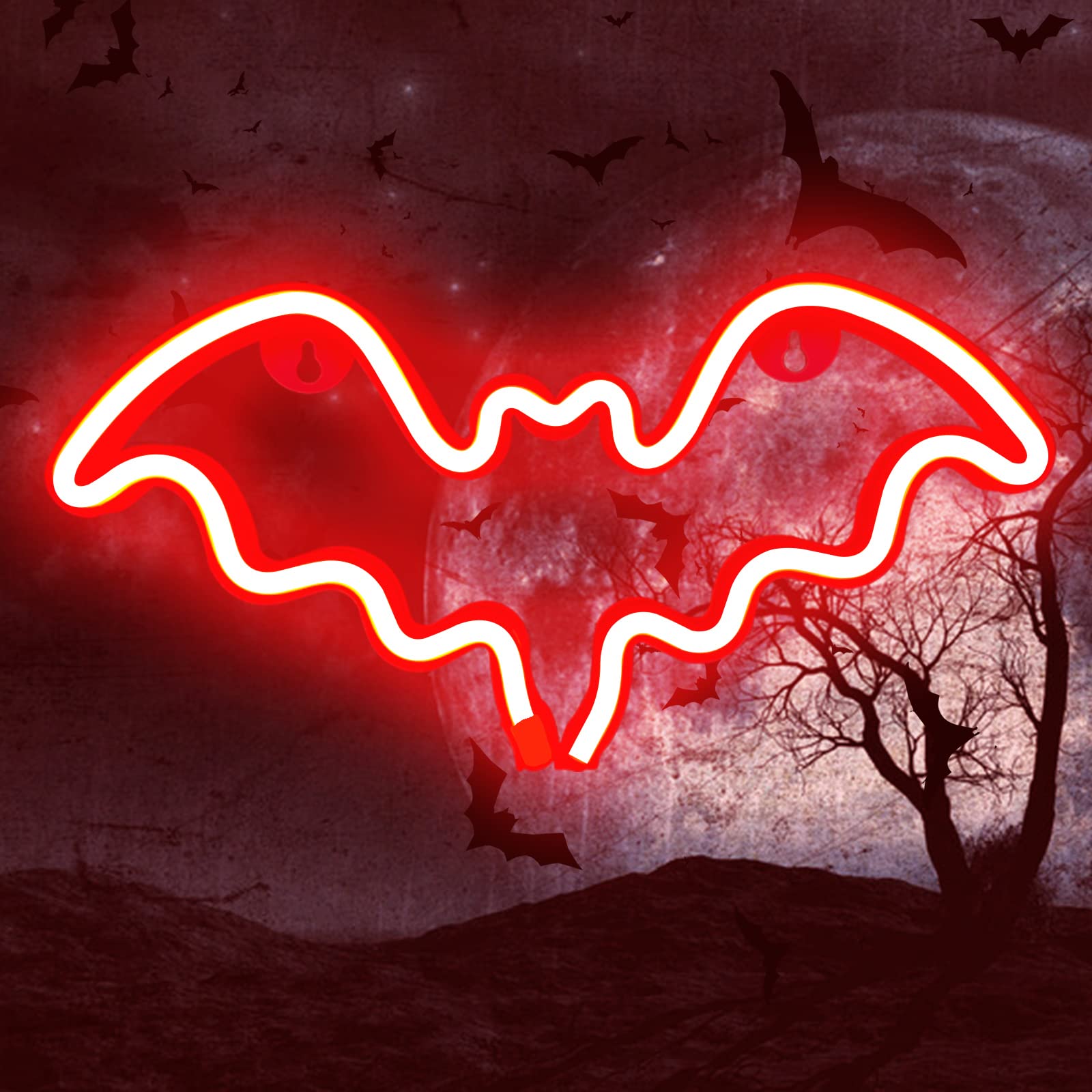 Halloween Bat Neon Sign - LED Wall Decor for Halloween Party, Bar & Room | Battery/USB Powered Bat Shape Lamp | Spooky Kids Bedroom & Outdoor Décor
