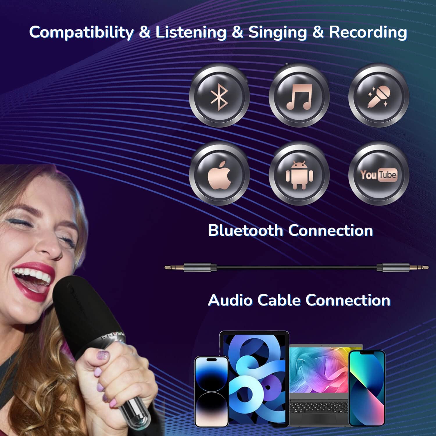 Wireless Karaoke Mic for Home, Car & Parties - Bluetooth Portable