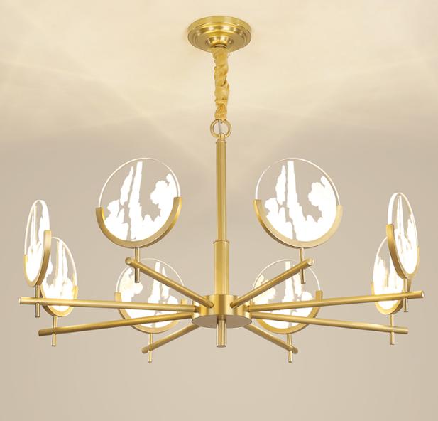 Modern LED Brass Pendant Light - Chinese Style Ceiling Fixture for Dining Room, Kitchen & Living Room Decor