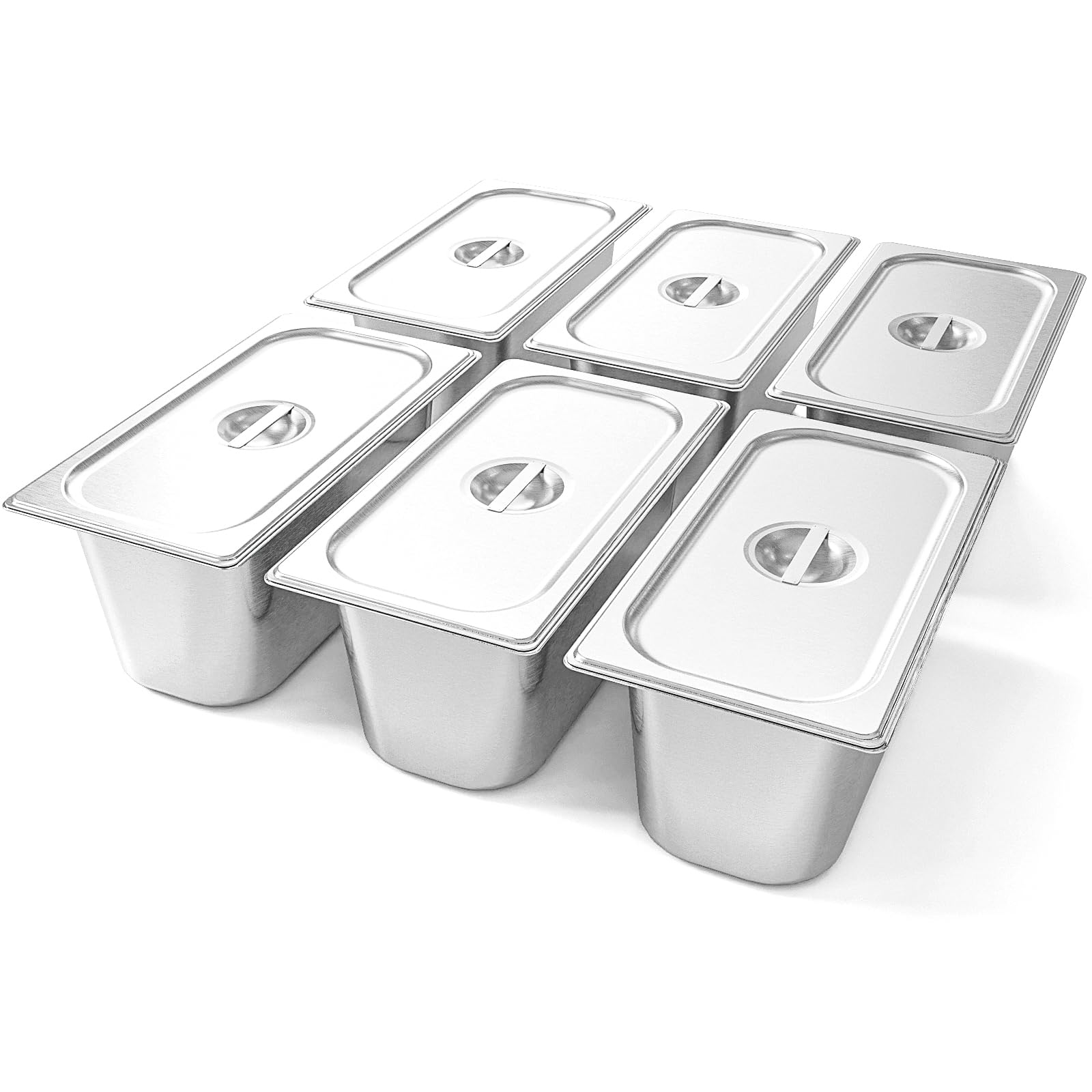 1/3 Size Commercial Stainless Steel Steam Table Pan with Lid - 6 Inch Deep Hotel Food Pan (6 Pack) for Buffet, Catering, Restaurants & Party Supplies | Durable Kitchenware for Food Warming, Serving & Storage