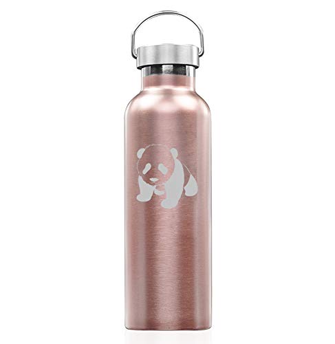 Rose Gold Double Wall Vacuum Insulated Stainless Steel Tumbler Travel Mug - 25oz Leakproof Water Bottle with Baby Panda Design for Coffee, Tea & Cold Drinks - Perfect for Office, Gym, Hiking & Outdoor Activities
