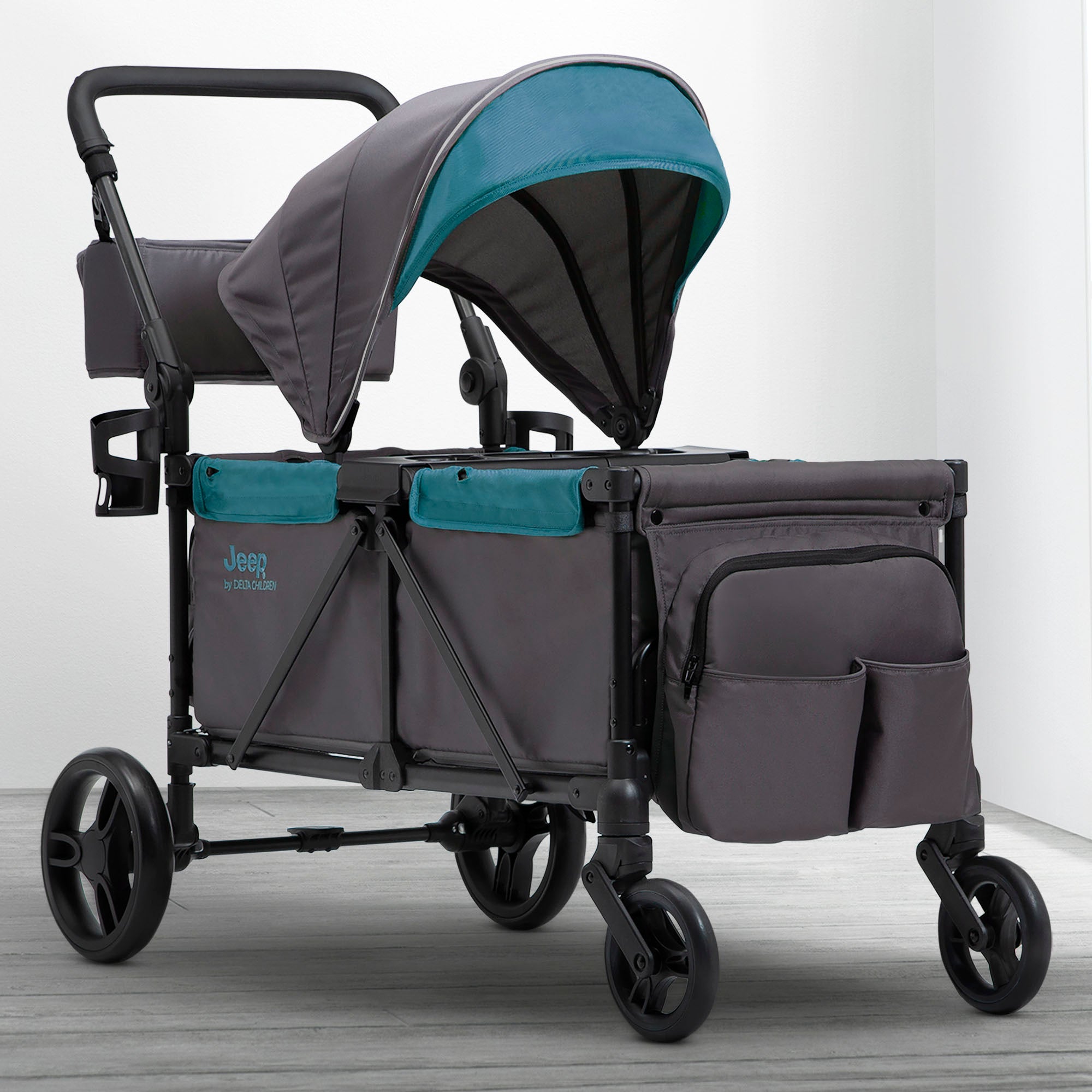 Jeep Sport All-Terrain Stroller Wagon for Kids - Heavy Duty 4 Wheel Push Wagon with Canopy & Storage | Perfect for Beach, Park, Camping & Outdoor Adventures