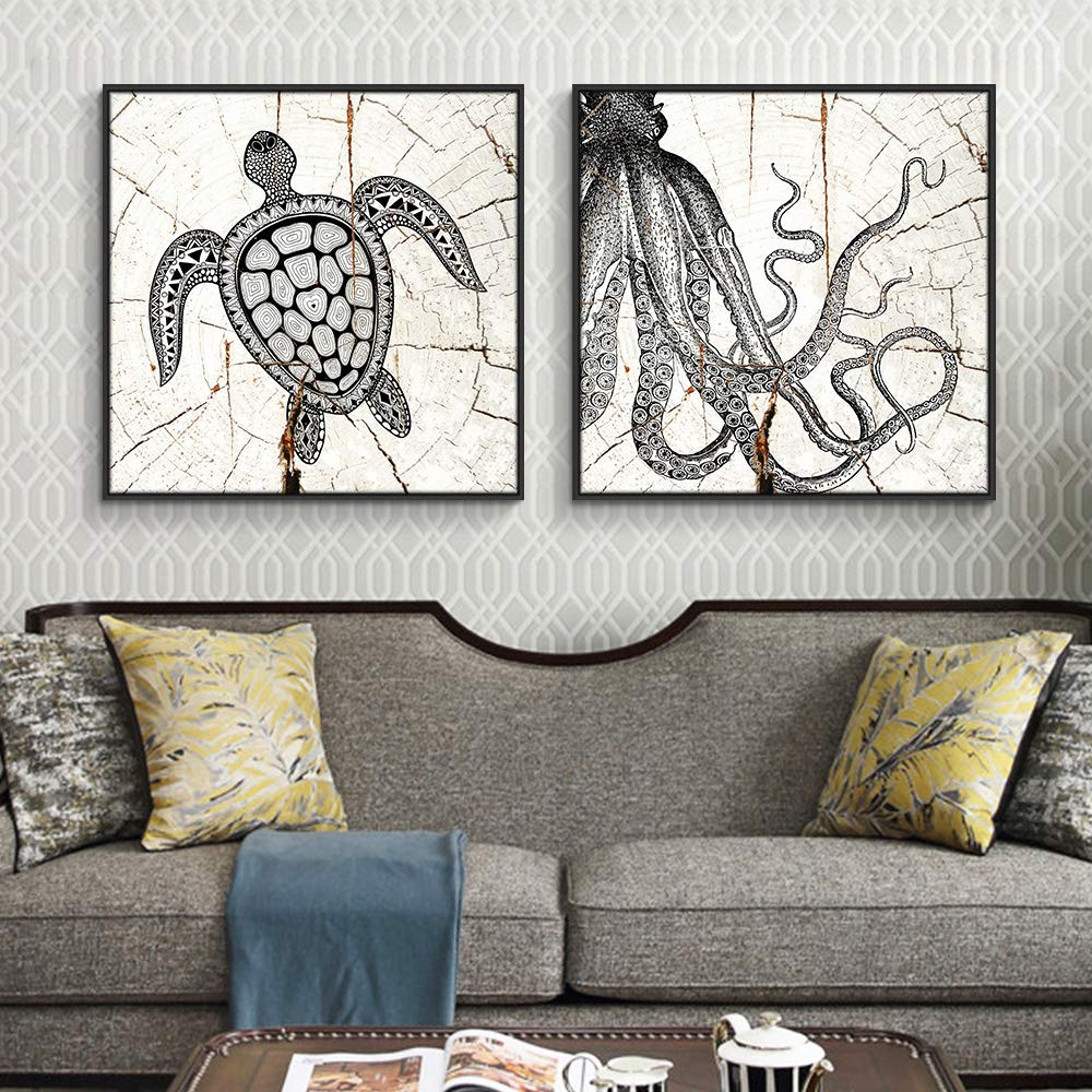 Floating Framed Canvas Wall Art - Wooden Background Animal Prints for Living Room & Bedroom Decor - Ready to Hang 24