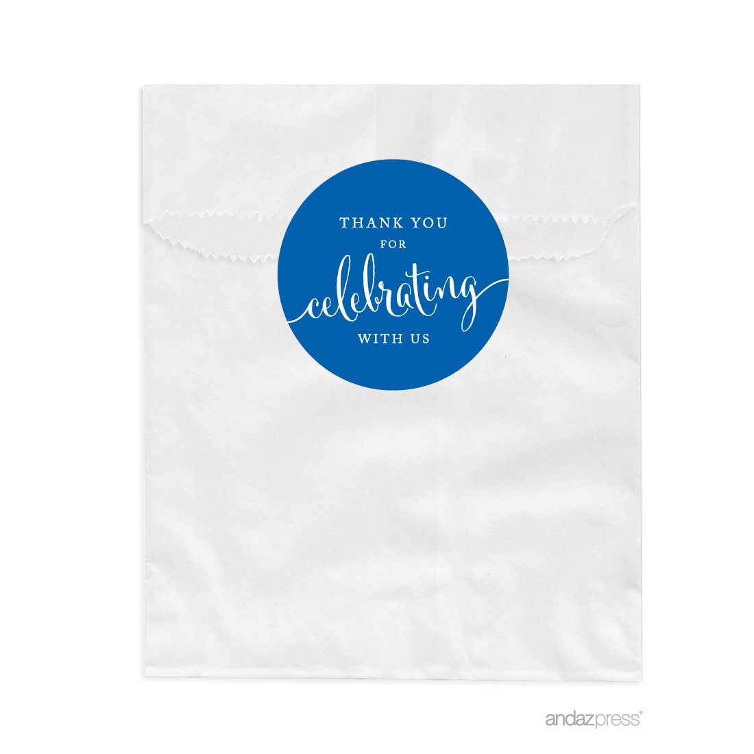 Andaz Press 24-Pack Royal Blue Dessert Table Party Favor Bags for Weddings, Baby Showers & Graduations - Thank You for Celebrating With Us Treat Bags for Candy Buffets, Dessert Tables & Party Favors