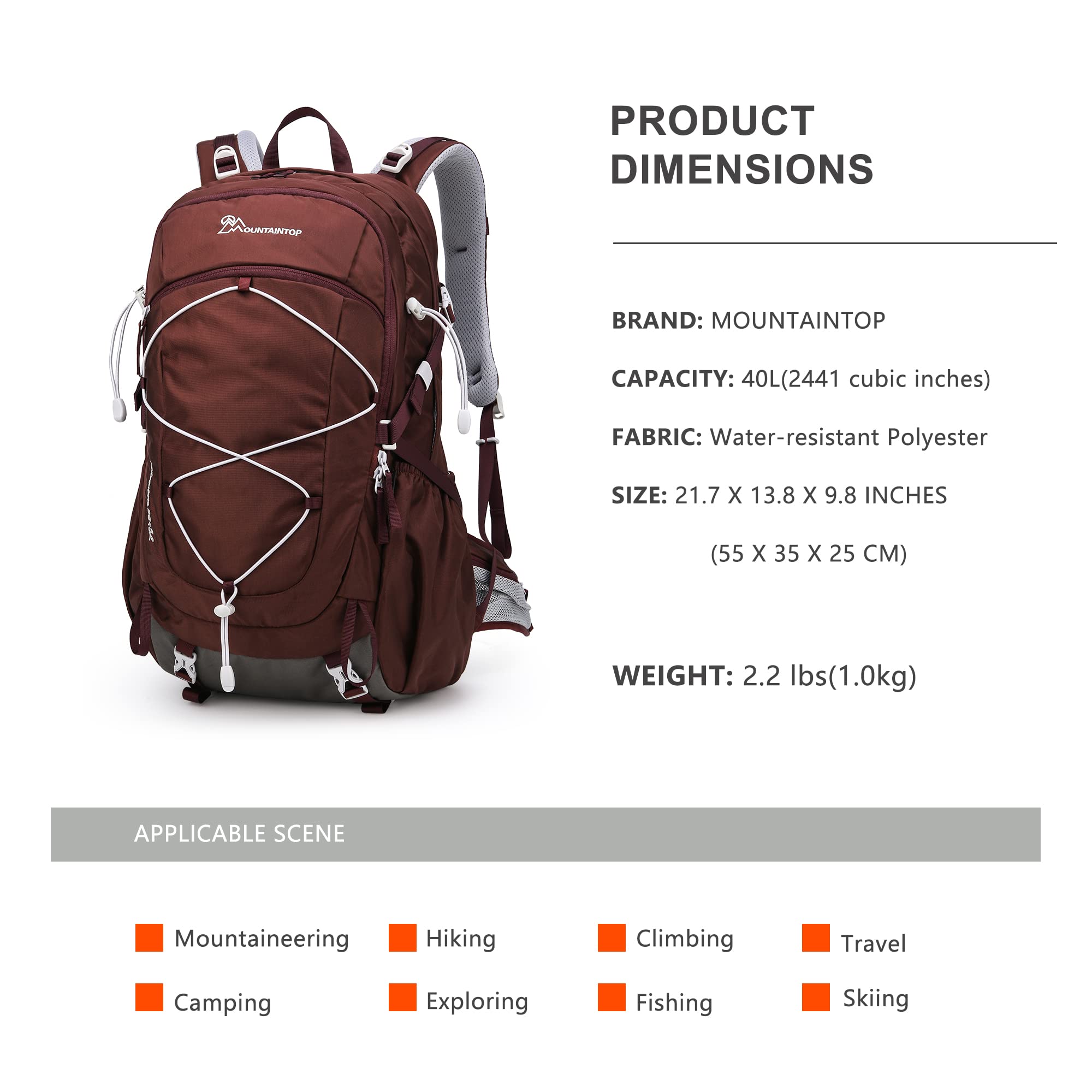 MOUNTAINTOP 40L Women's Hiking Backpack - Waterproof for Camping & Travel