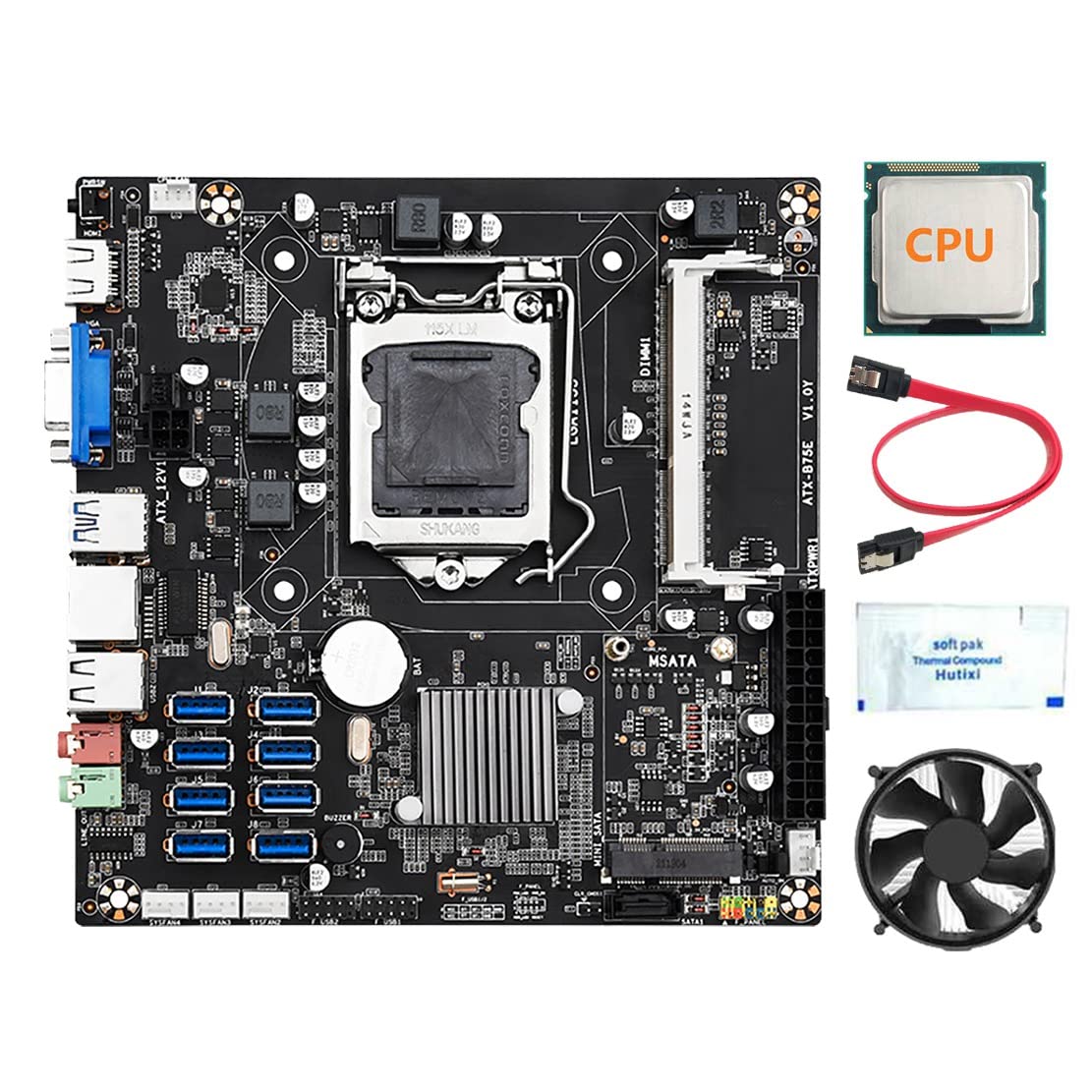 Lodokdre B75E 8 Card BTC Mining Motherboard with Intel B75 Chipset, LGA1155 Socket, DDR3 RAM, 8 USB 3.0 Ports - Includes CPU, CPU Fan, Thermal Grease & SATA Cable - Perfect for Bitcoin Mining Rigs & Crypto Mining Setup