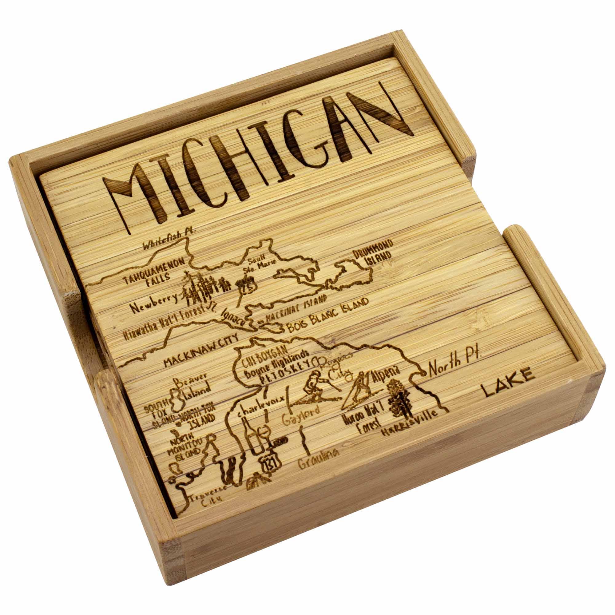 4-Piece Michigan Puzzle Coaster Set with Protective Case - Perfect for Home Decor, Office Desk & Gift Giving