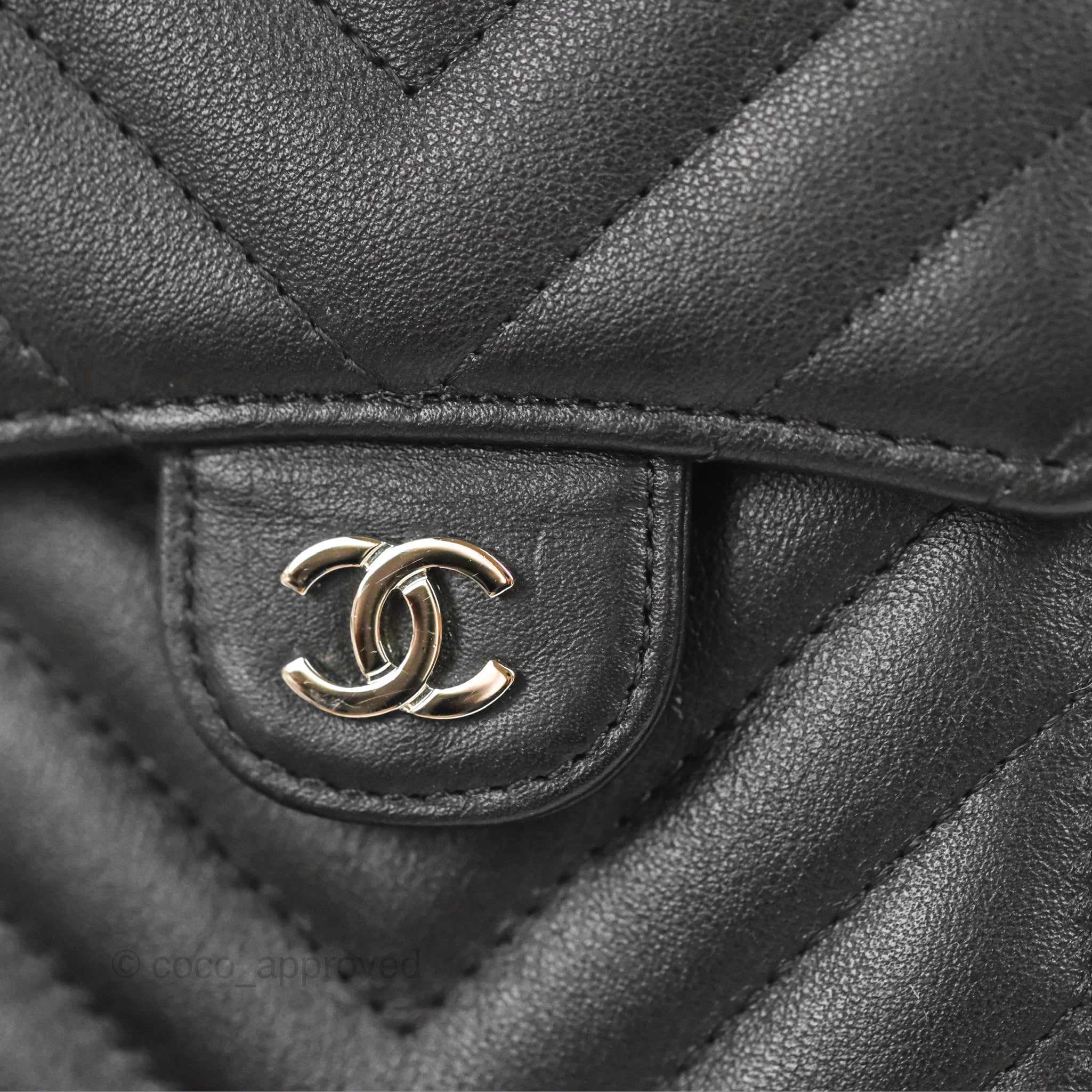 Chanel Classic Chevron Phone Holder - Black Calfskin with Silver Hardware | Luxury Phone Accessory for iPhone & Samsung | Perfect for Office, Travel & Daily Use
