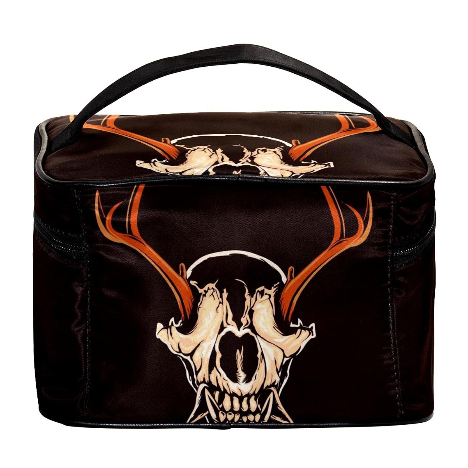 Vintage Skull & Antlers Makeup Bag - Large Travel Cosmetic Organizer with Zipper, Gothic Toiletry Pouch for Women & Girls | Perfect for Travel, Gym, Camping & Everyday Use