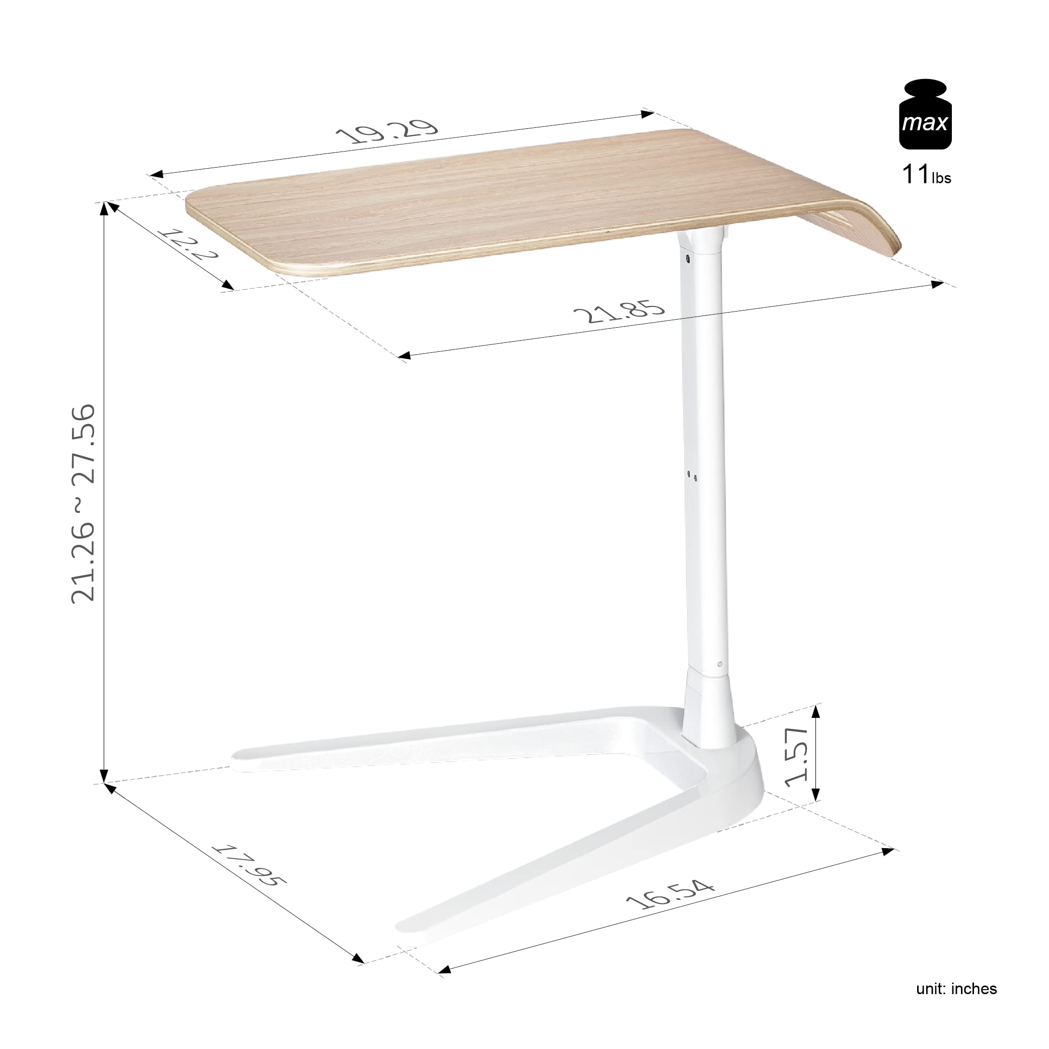 Adjustable Height C-Shaped Sofa Side Table - Folding Laptop Desk & Overbed Snack Table for Living Room, Bedroom, Small Spaces - Perfect for Work, Dining & Relaxing on Couch or Bed - White