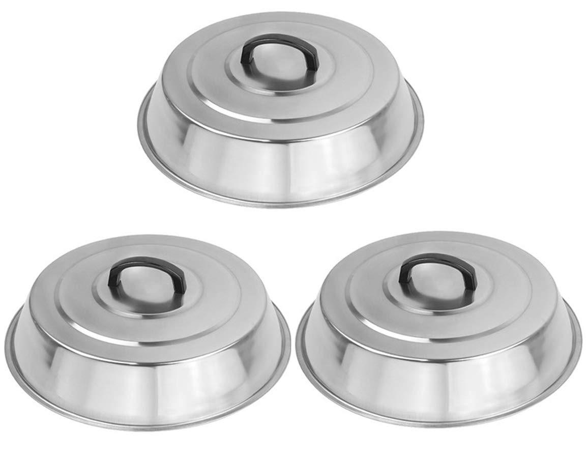 3 Sets Stainless Steel BBQ Accessories - 12 Inch Round Basting Cover, Cheese Melting Dome & Steaming Lid for Blackstone, Camp Chef Flat Top Griddle - Perfect for Indoor/Outdoor Grilling, Camping & Backyard BBQs