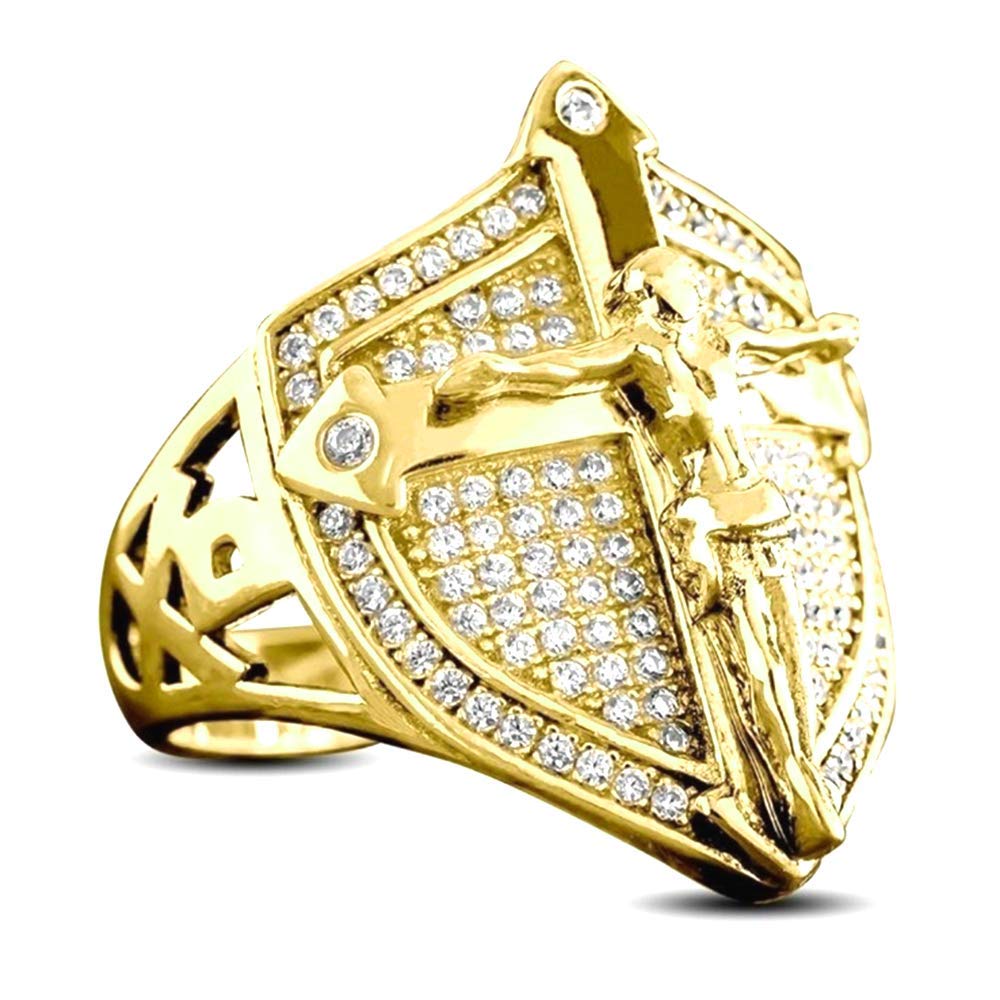 Christian Cross Crystal Ring for Men - Jesus Shield Ring, Motorcycle Jewelry, Hip Hop Fashion, Anniversary Gift, Personalized Mens Jewelry - Perfect for Parties, Weddings & Everyday Wear