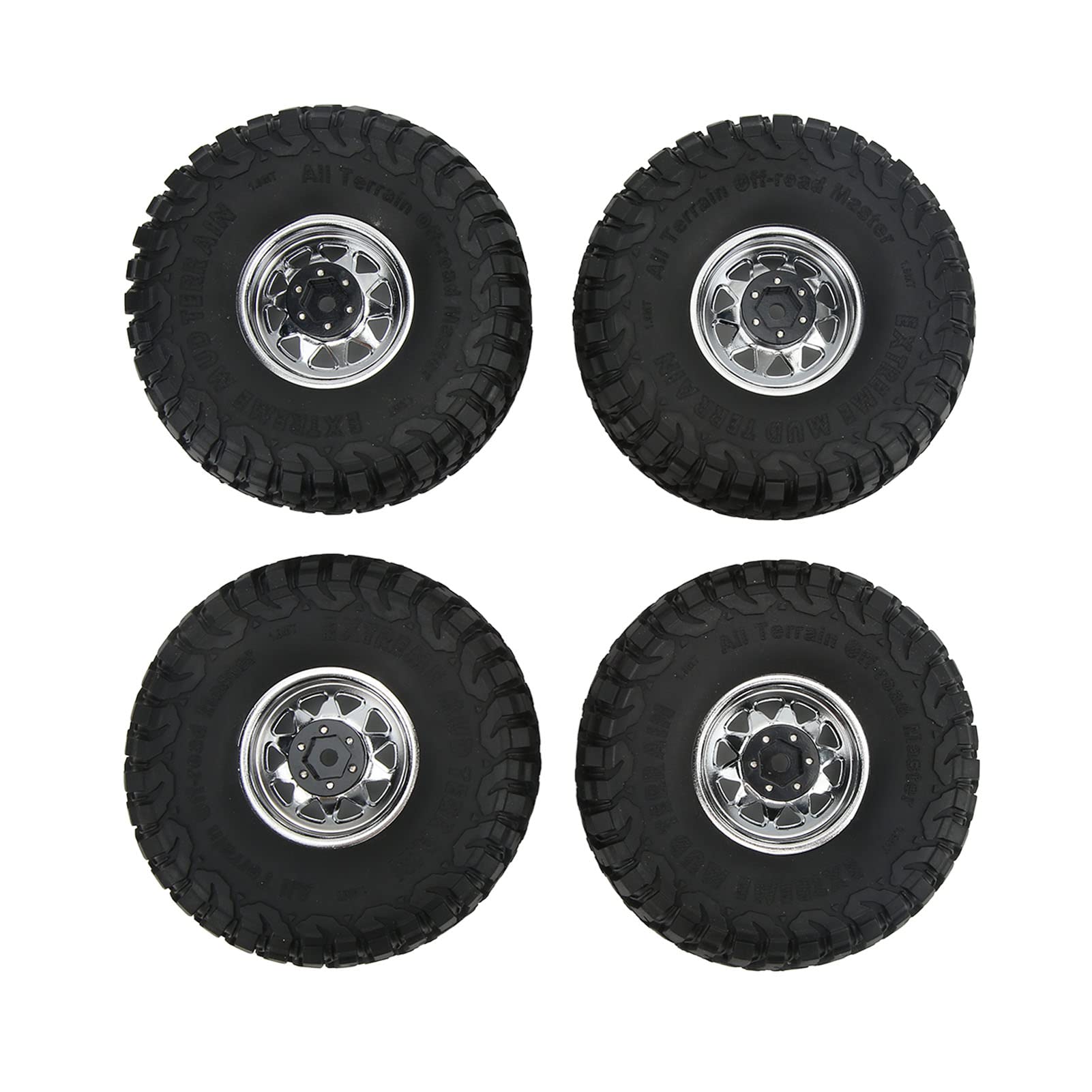 Dilwe 4PCS 1.9 Inch RC Car Tires - Rubber Wheels with 10-Hole Hubs for SCX10 1/10 Scale RC Models (Silver) - Perfect Replacement Parts for Off-Road Crawler & Rock Racing